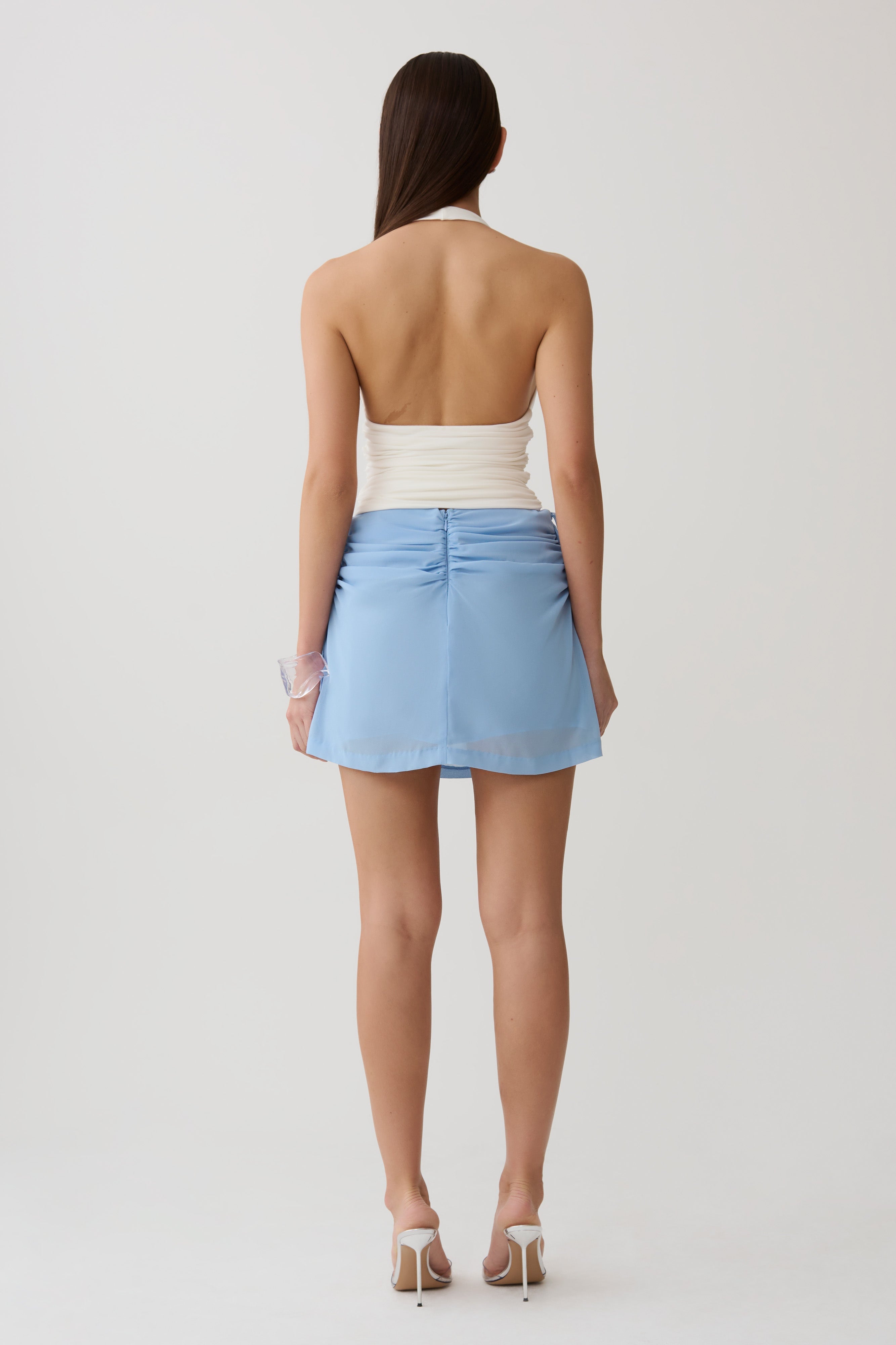 Indie Draped Chiffon Mini Skirt - Sky Blue