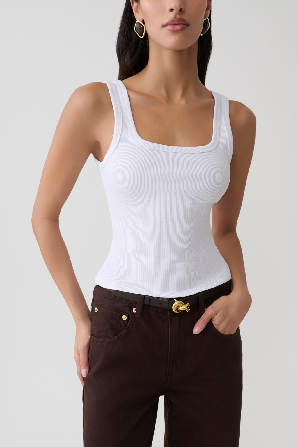 Ismay Square Neck Tank - White