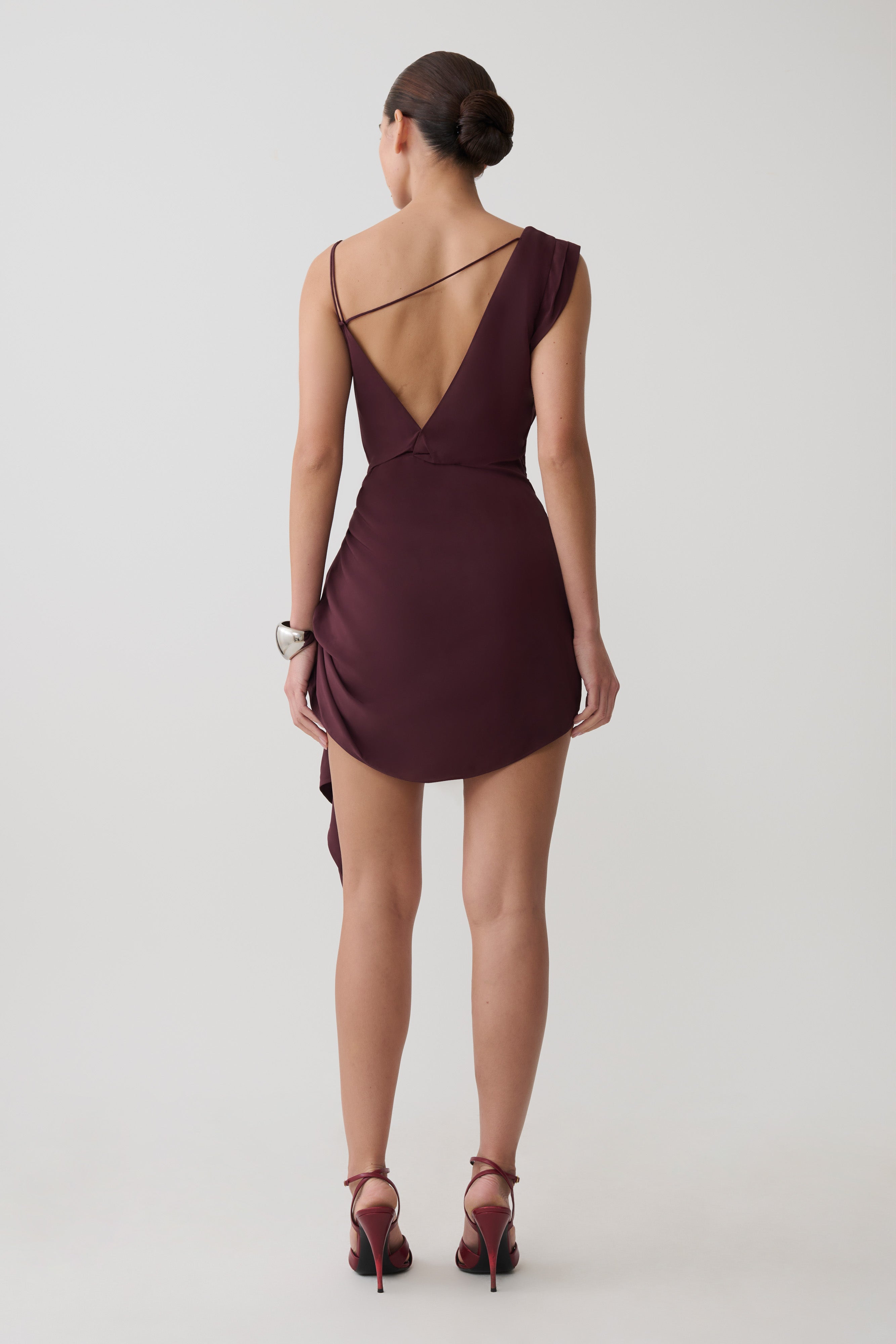Lucile Cowl Drape Satin Mini Dress - Plum