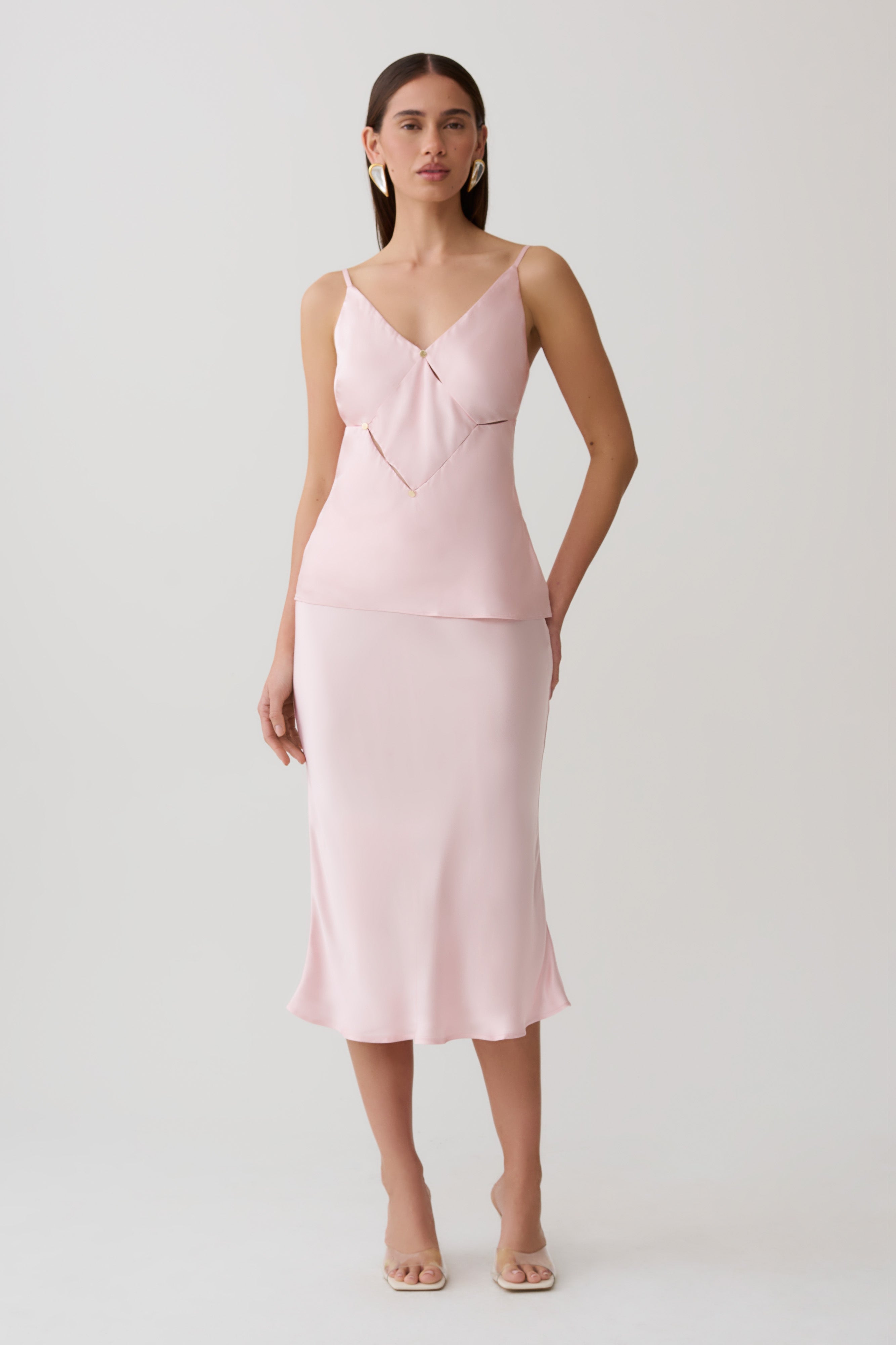 Hattie Satin Midi Skirt - Pale Pink