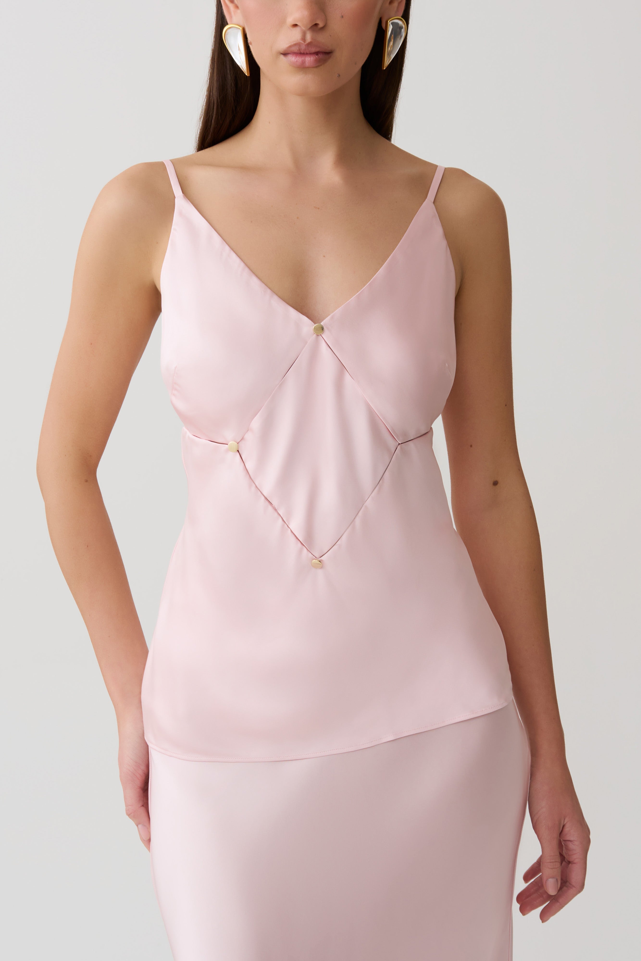 Hattie Satin Sleeveless Top - Pale Pink