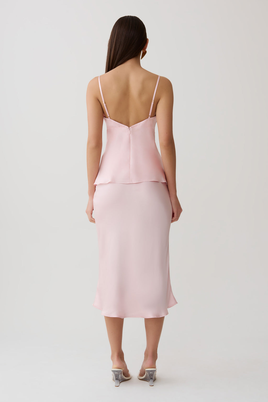Hattie Satin Sleeveless Top - Pale Pink