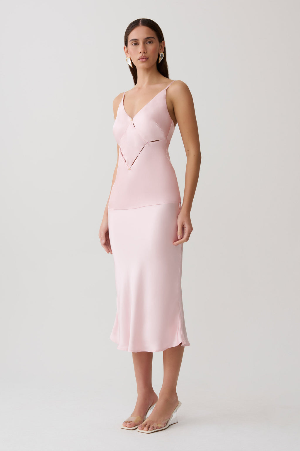 Hattie Satin Midi Skirt - Pale Pink