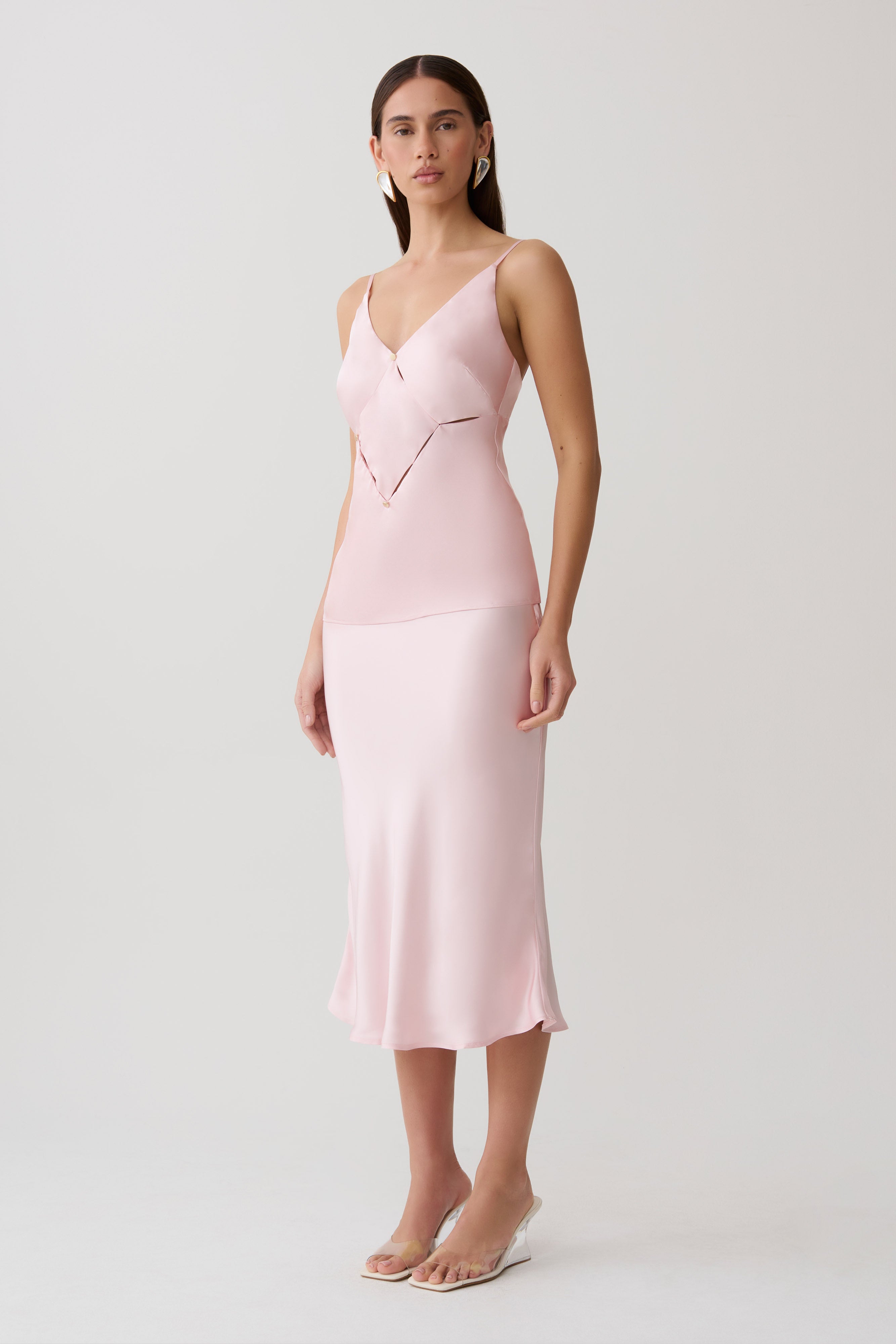 Hattie Satin Sleeveless Top - Pale Pink