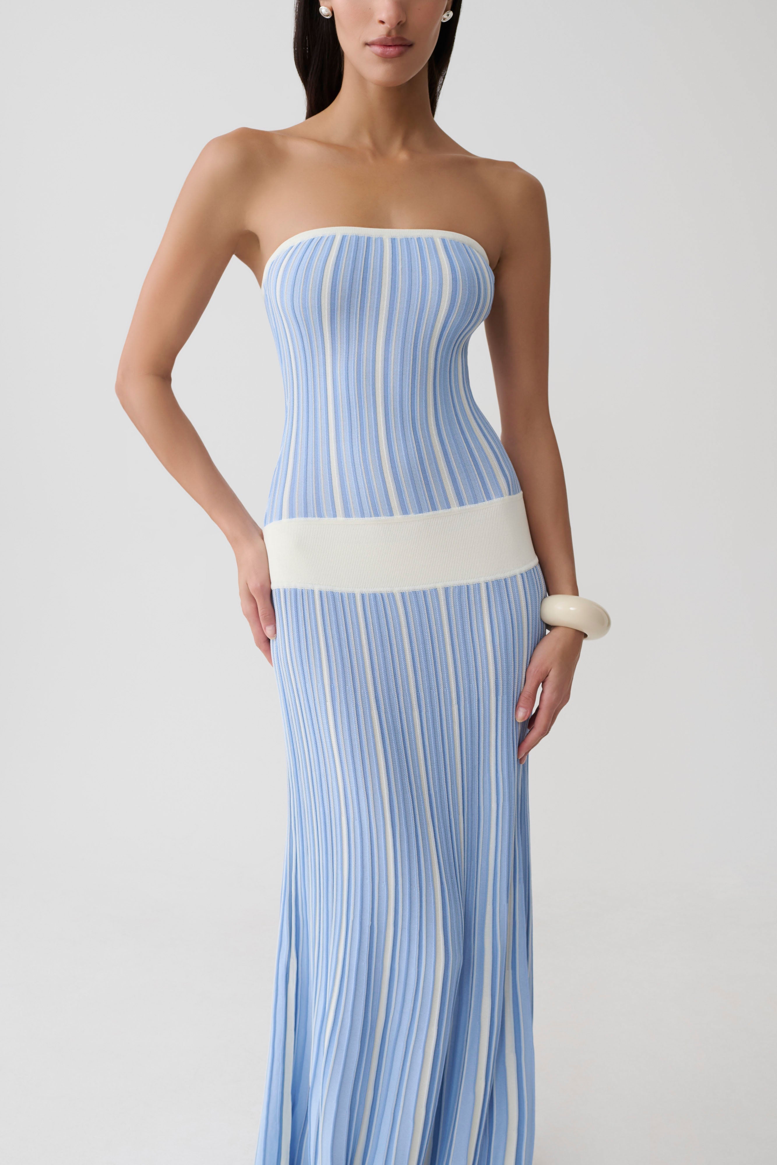 Joyce Stripe Maxi Knit Dress - Blue