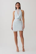 Arra Chiffon And Lace Halter Mini Dress - Ice Blue