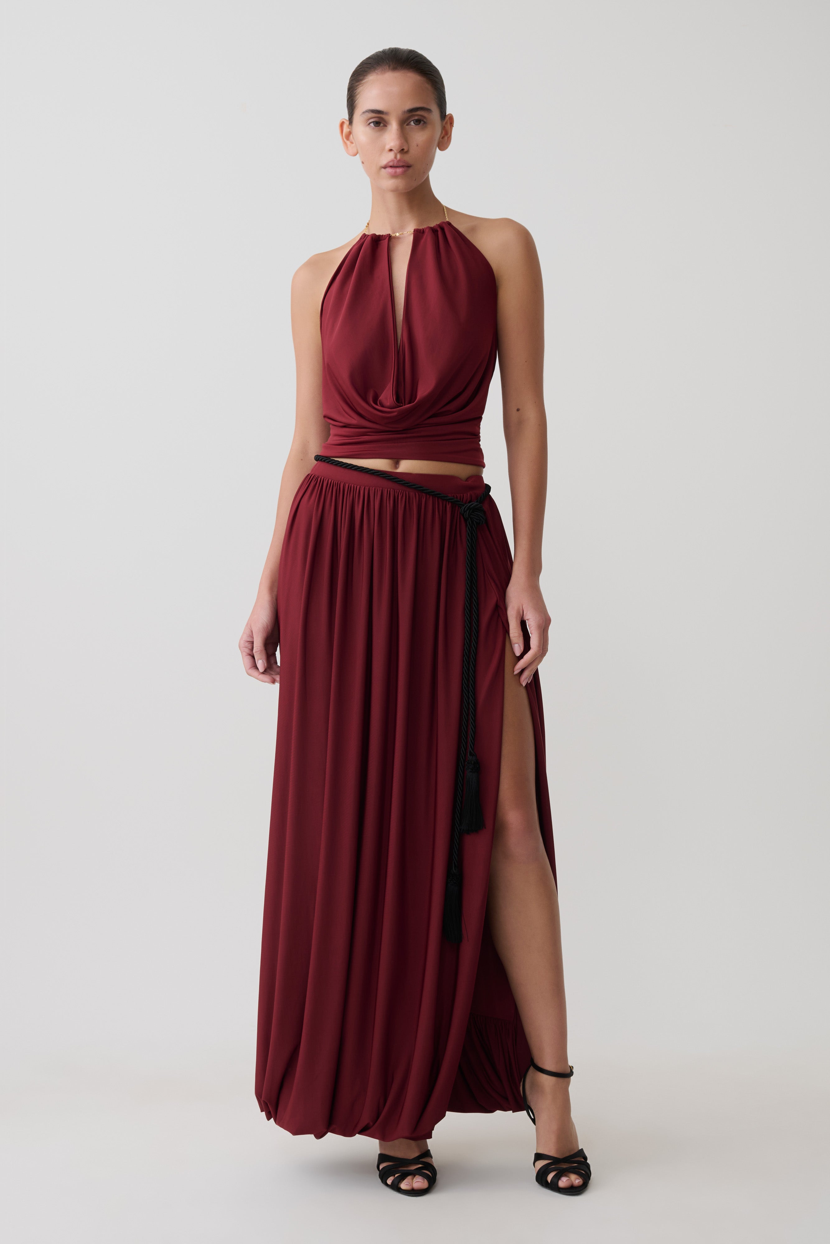 Banks Bubble Hem Midi Skirt - Wine