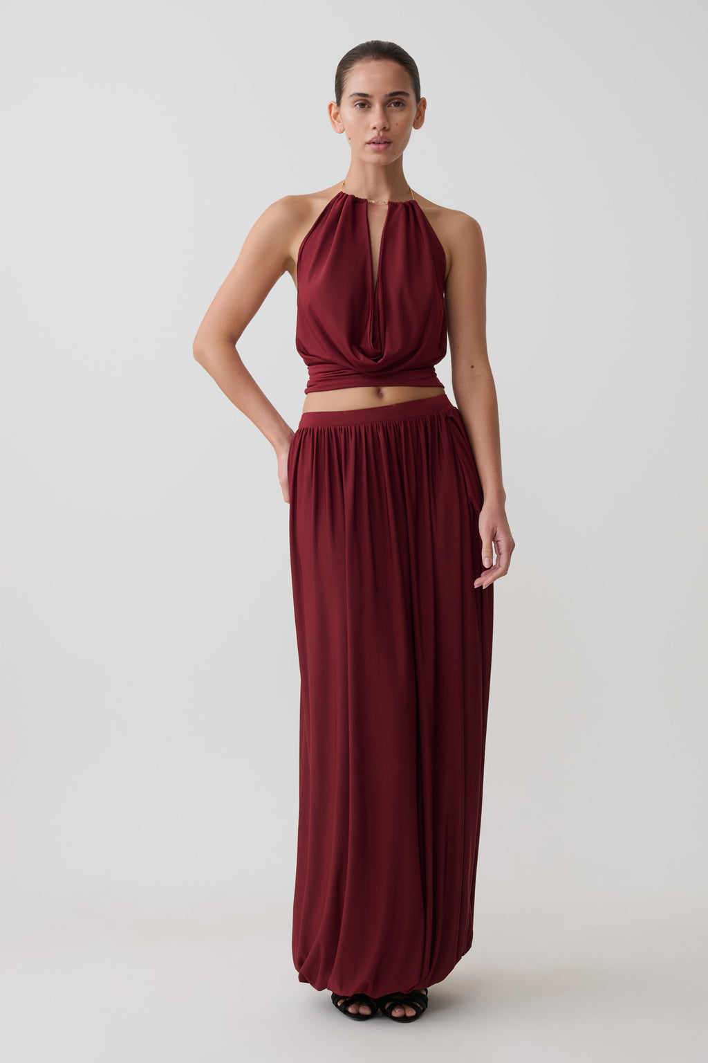 Banks Bubble Hem Midi Skirt - Wine
