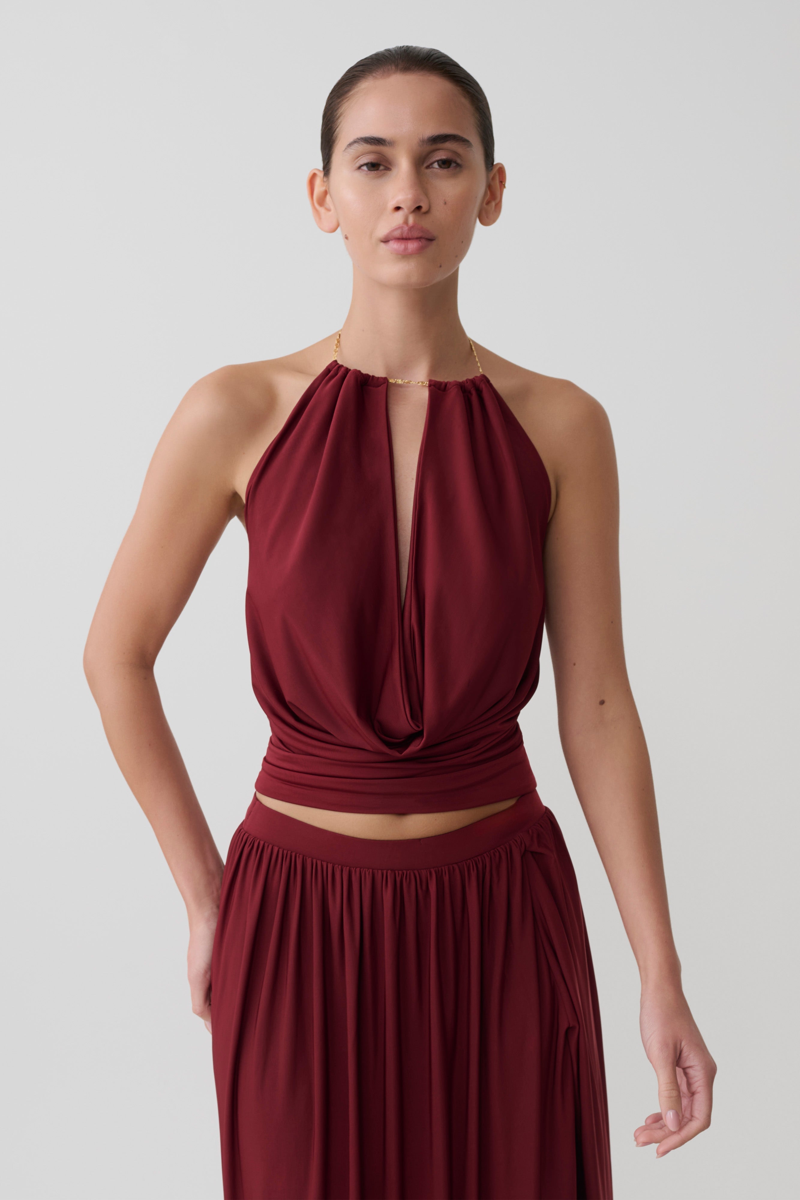 Banks Halter Neck Top With Hardware - Wine