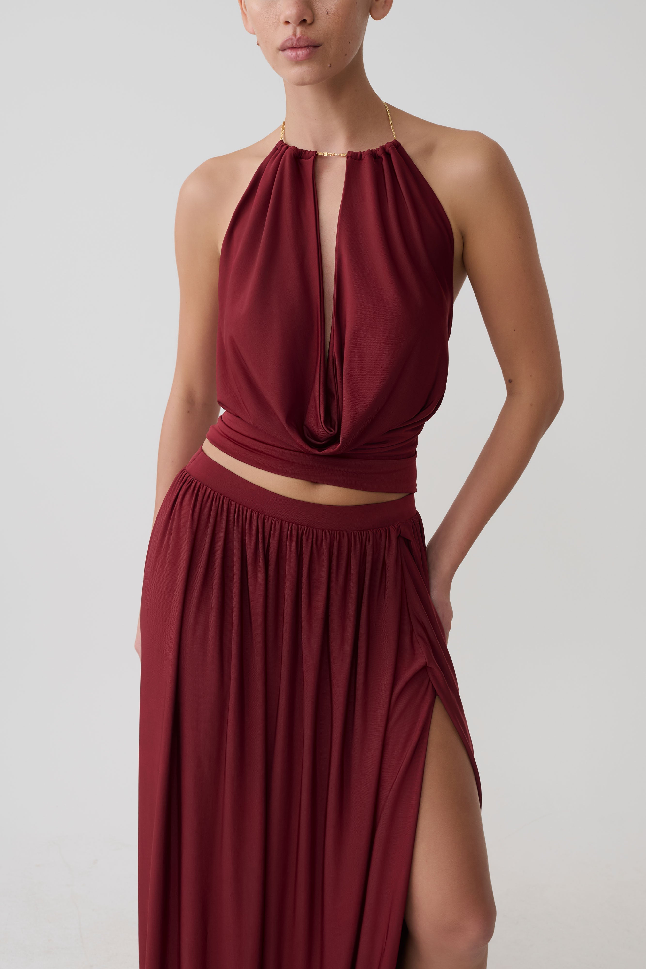 Banks Halter Neck Top With Hardware - Wine