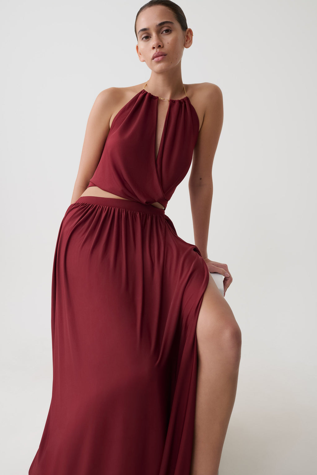 Banks Bubble Hem Midi Skirt - Wine