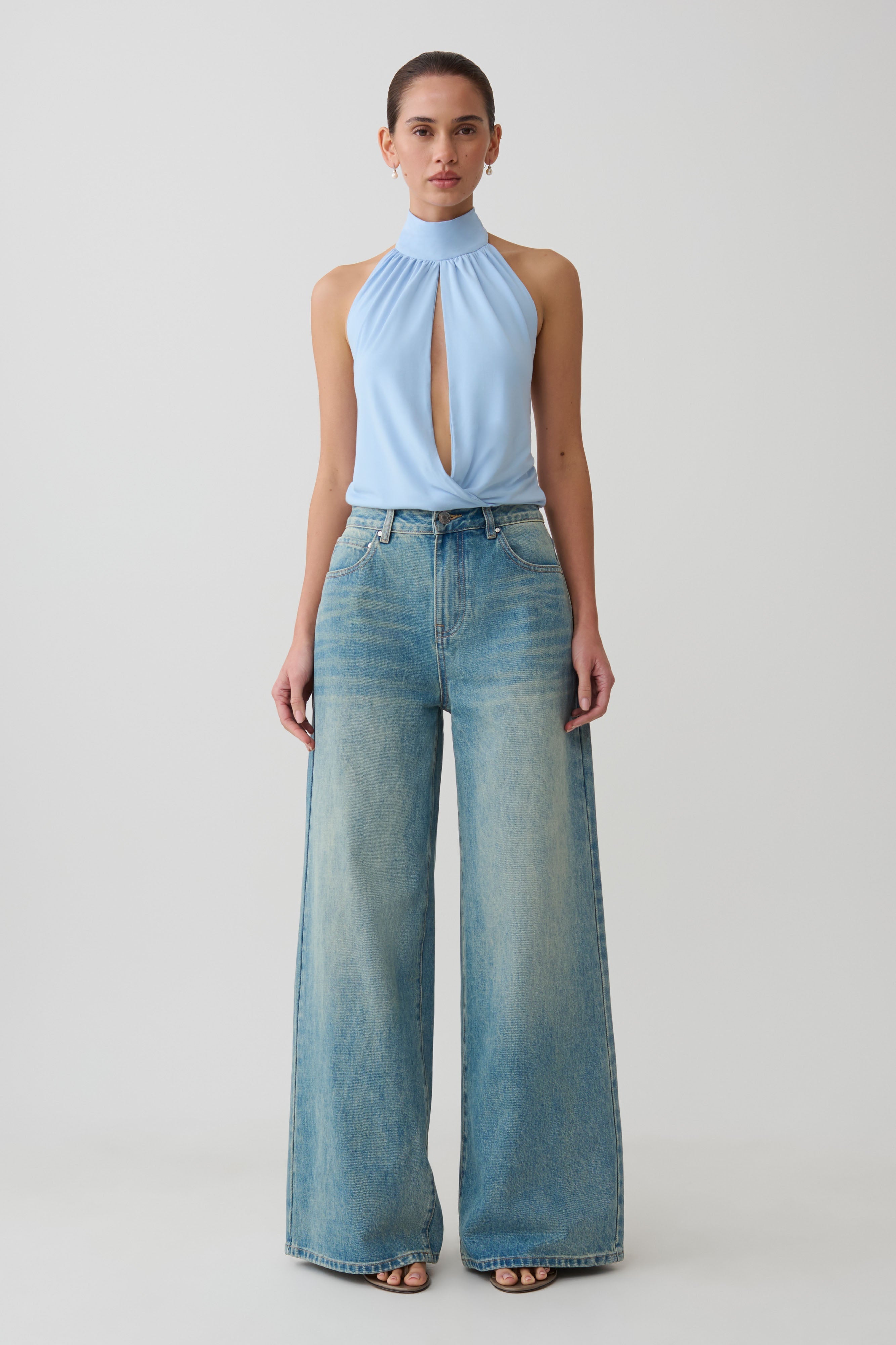 Maki Viscose Sleeveless Halter Top - Blue