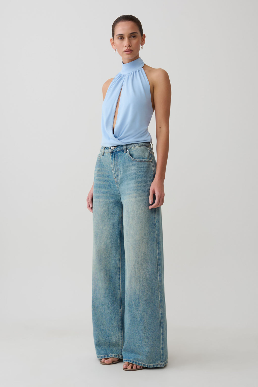 Maki Viscose Sleeveless Halter Top - Blue