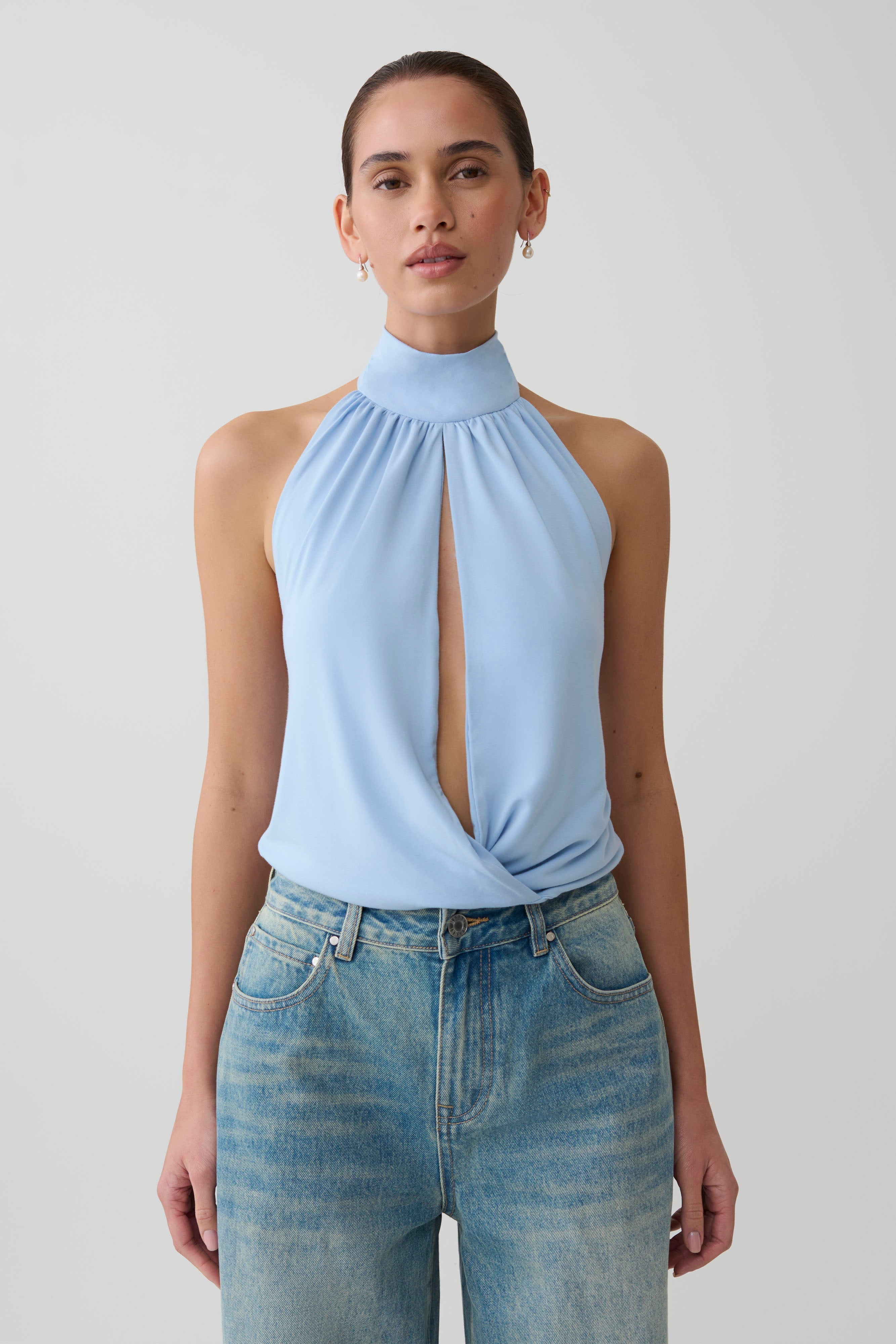 Maki Viscose Sleeveless Halter Top - Blue
