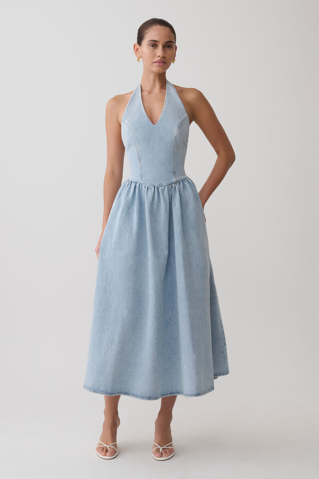 Miller Denim Halter Midi Dress - Classic Blue