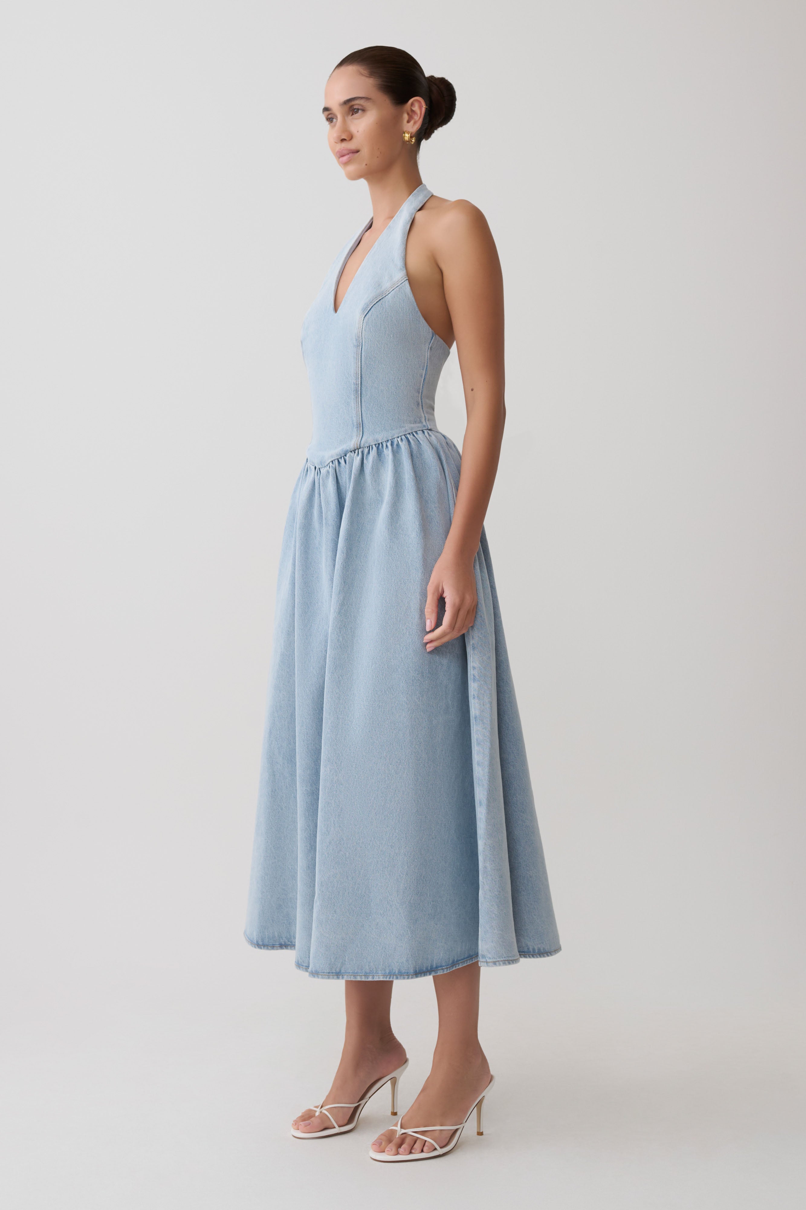 Miller Denim Halter Midi Dress - Classic Blue