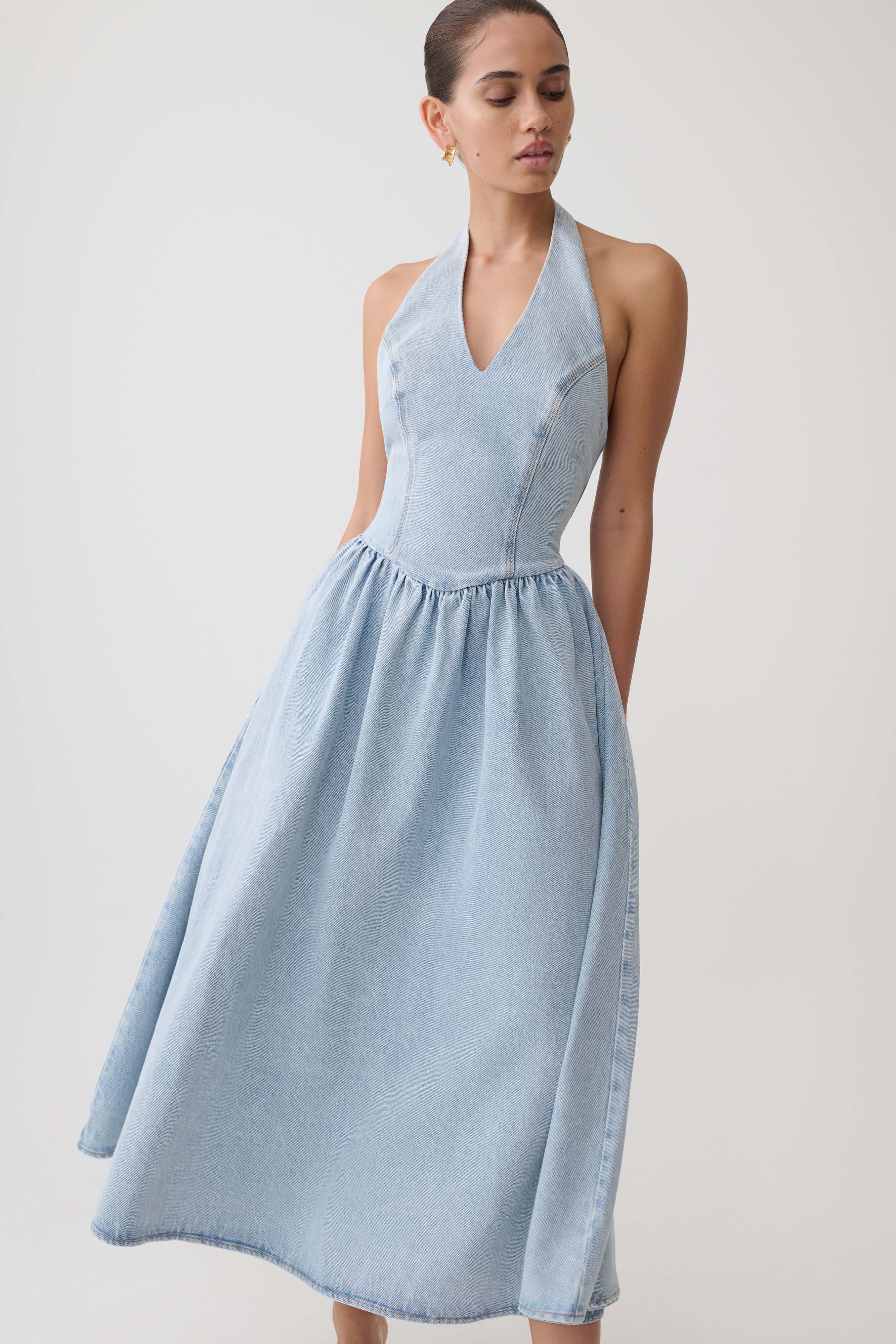 Miller Denim Halter Midi Dress - Classic Blue