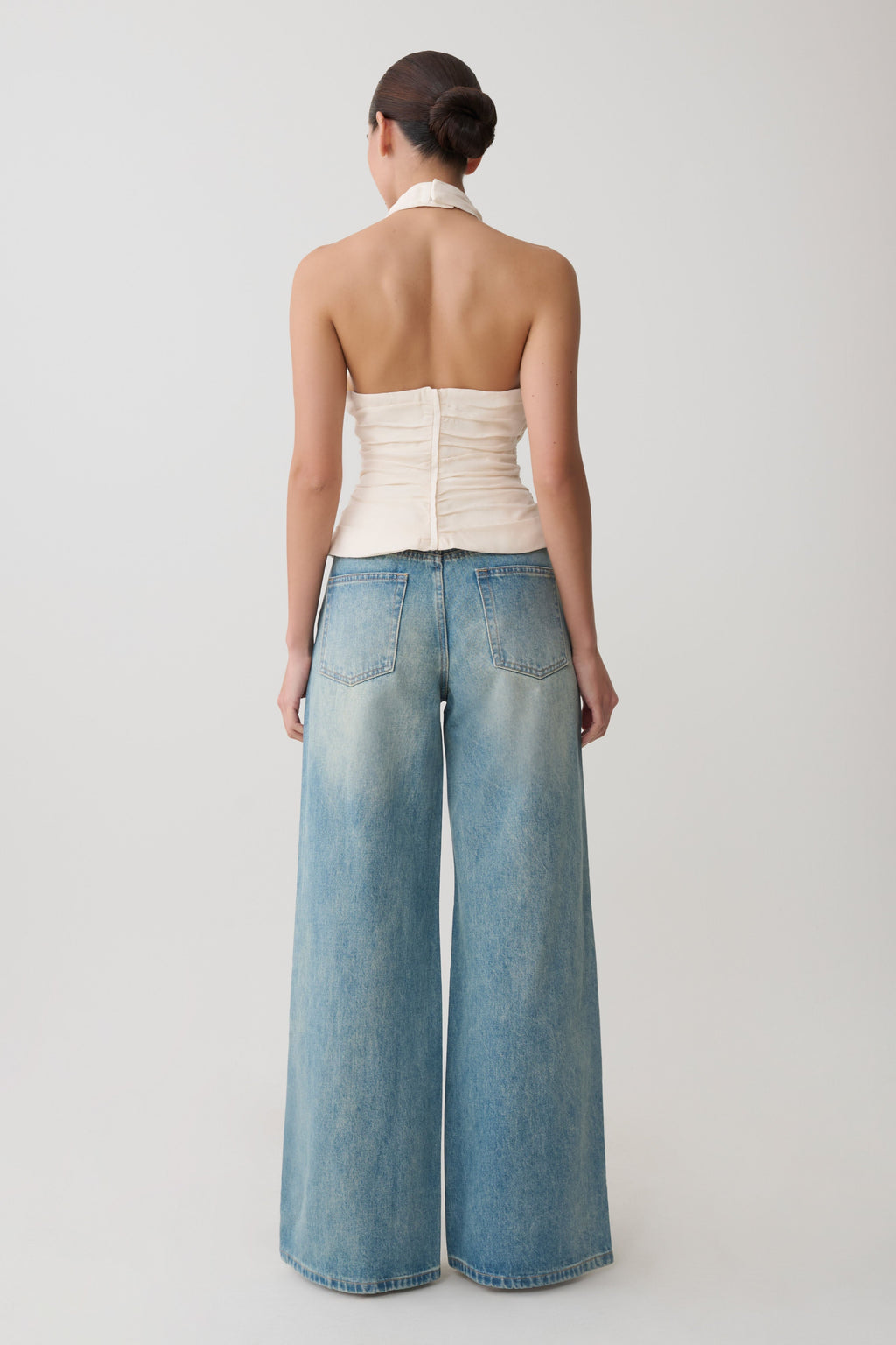 Daniela Ruched Halter Top - Ivory