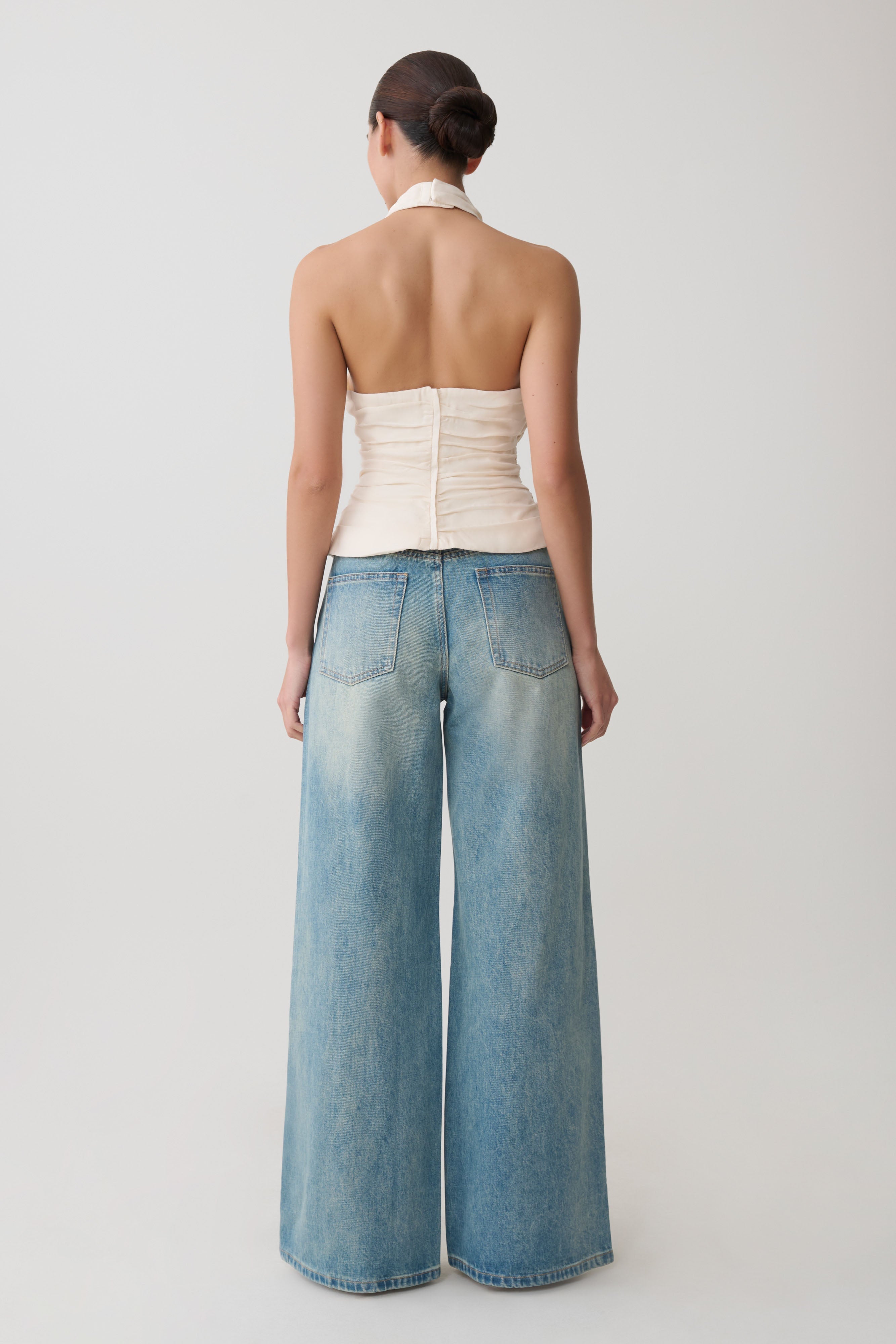 Daniela Ruched Halter Top - Ivory