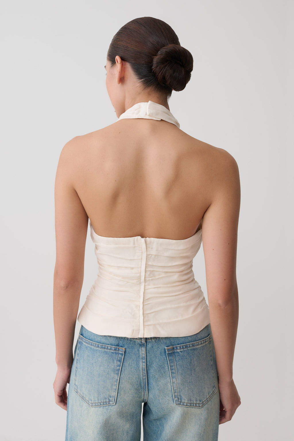 Daniela Ruched Halter Top - Ivory
