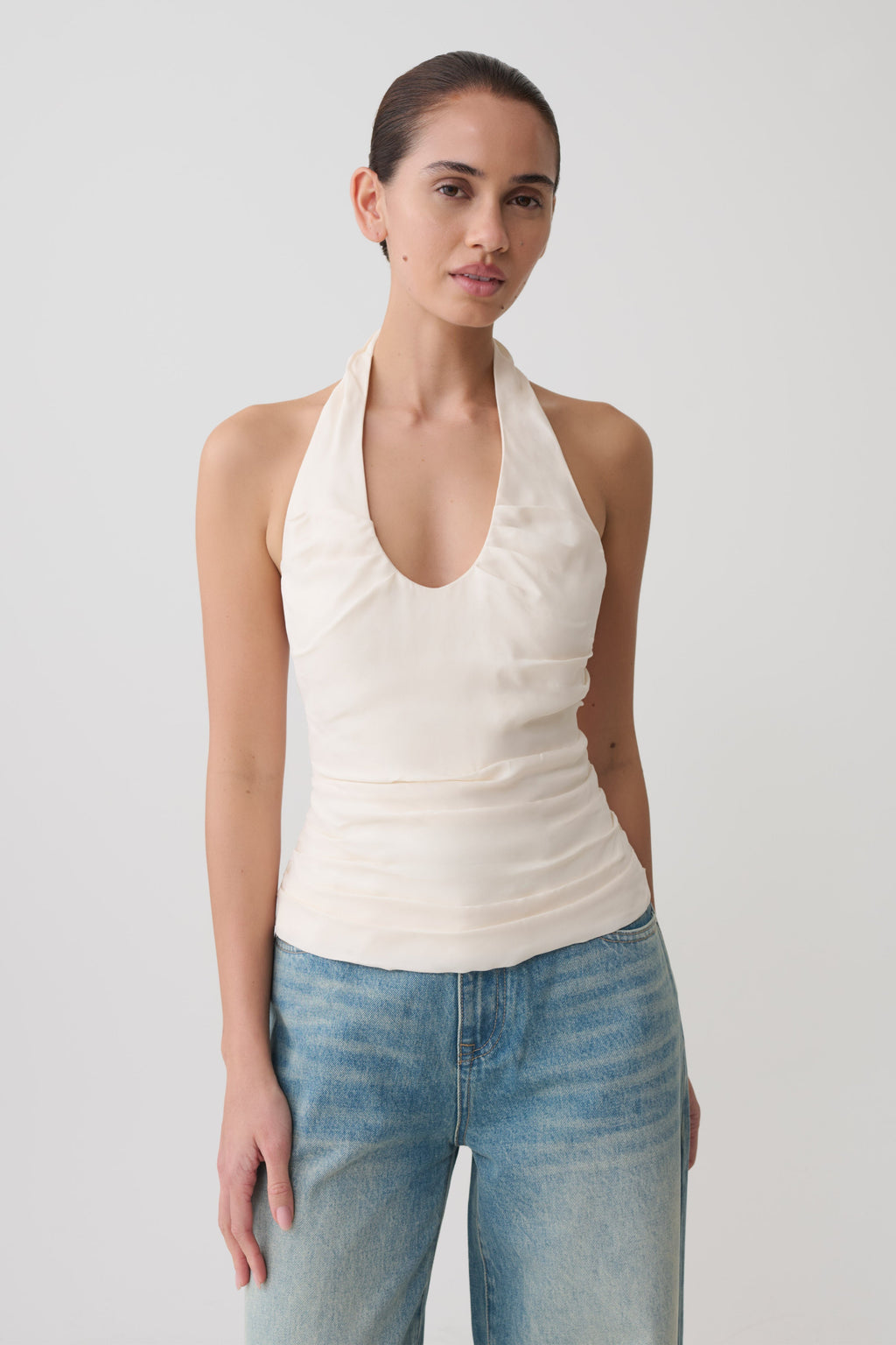 Daniela Ruched Halter Top - Ivory