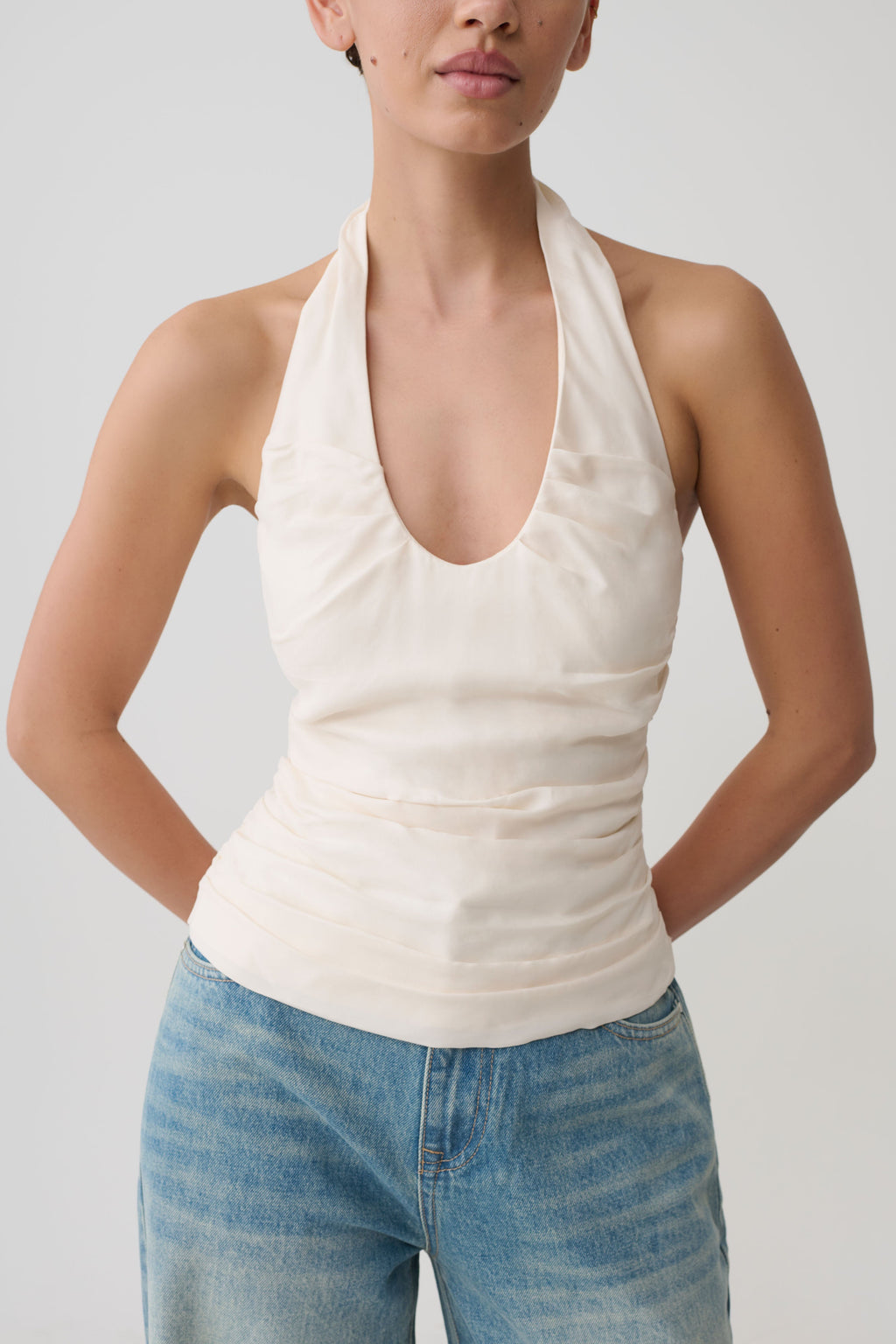 Daniela Ruched Halter Top - Ivory