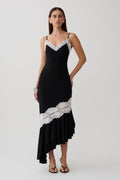 Annis Frilled Hem Lace Midi Dress - Black/White