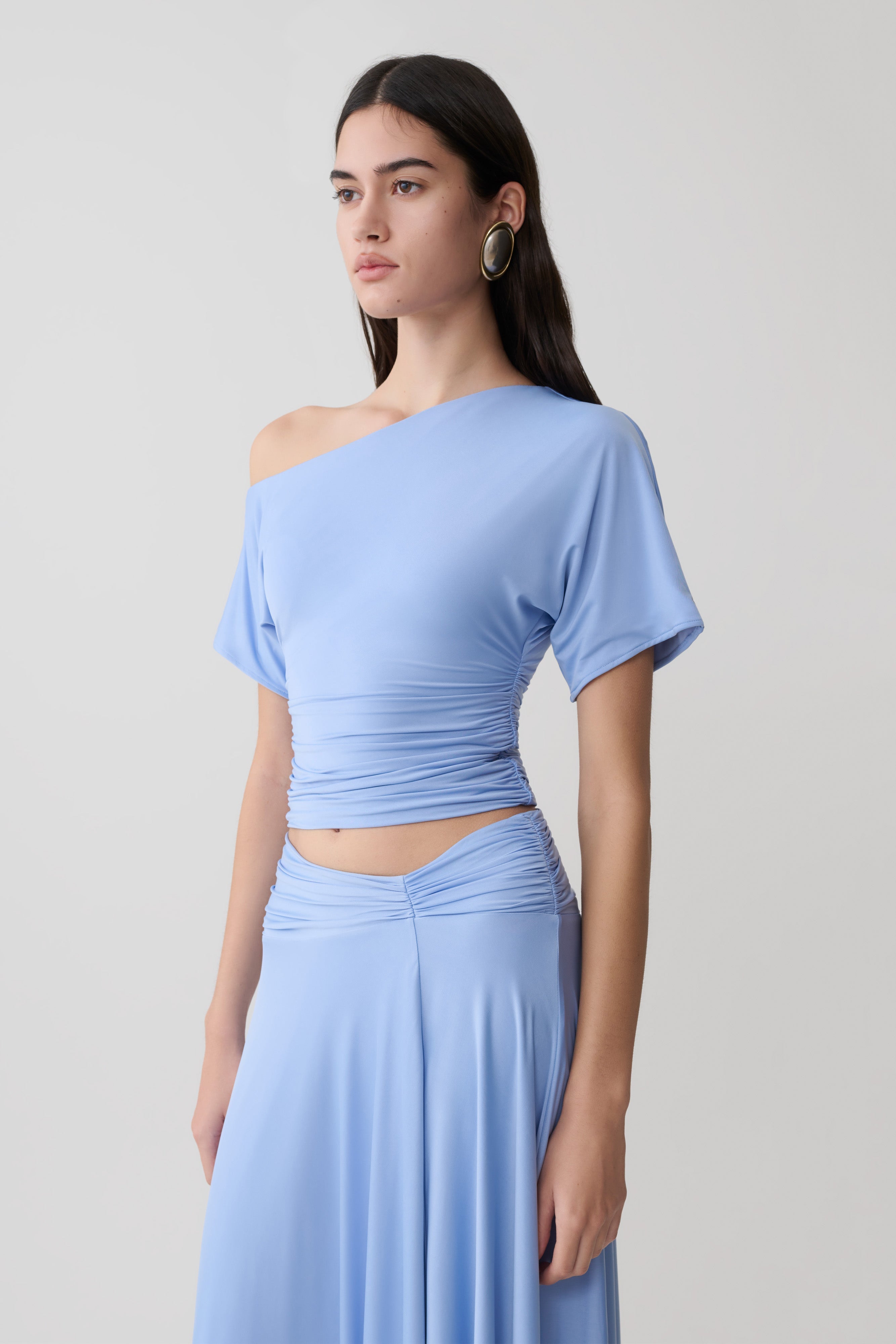 Luu Off Shoulder Slinky Top - Sea Blue