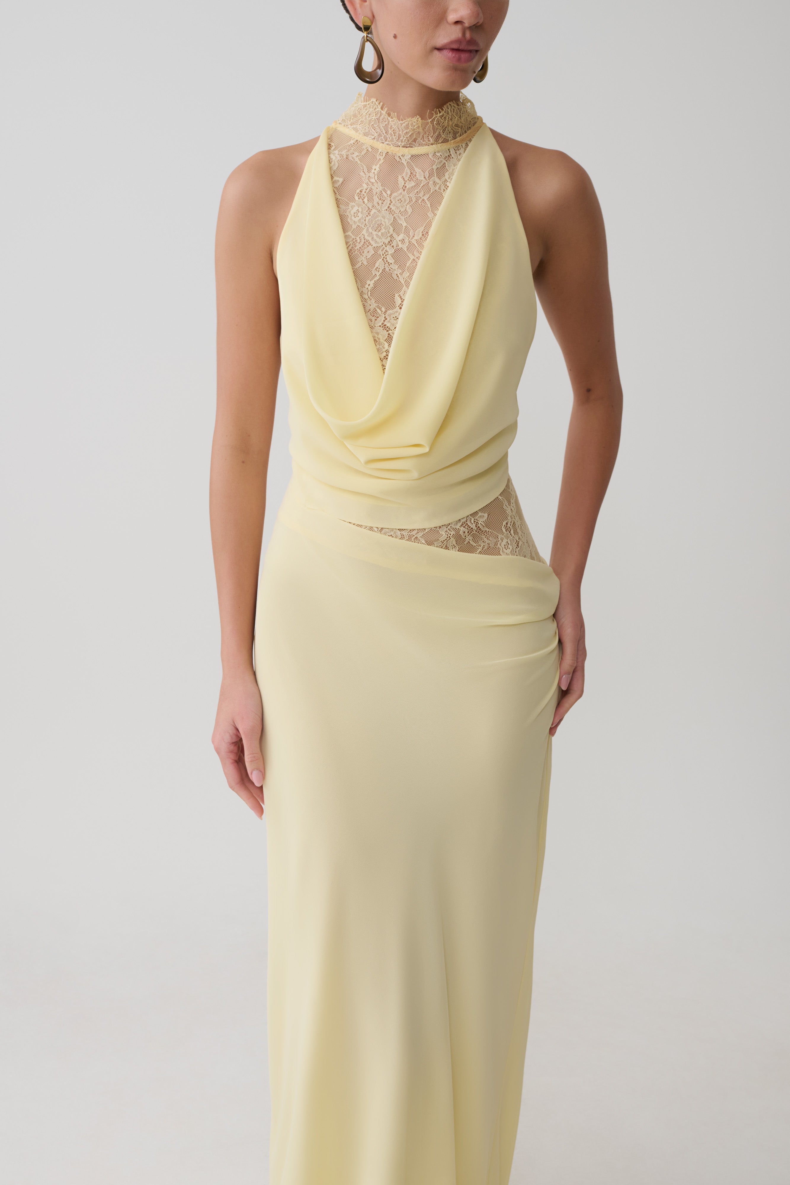 Arra Chiffon And Lace Halter Maxi Dress - Lemon