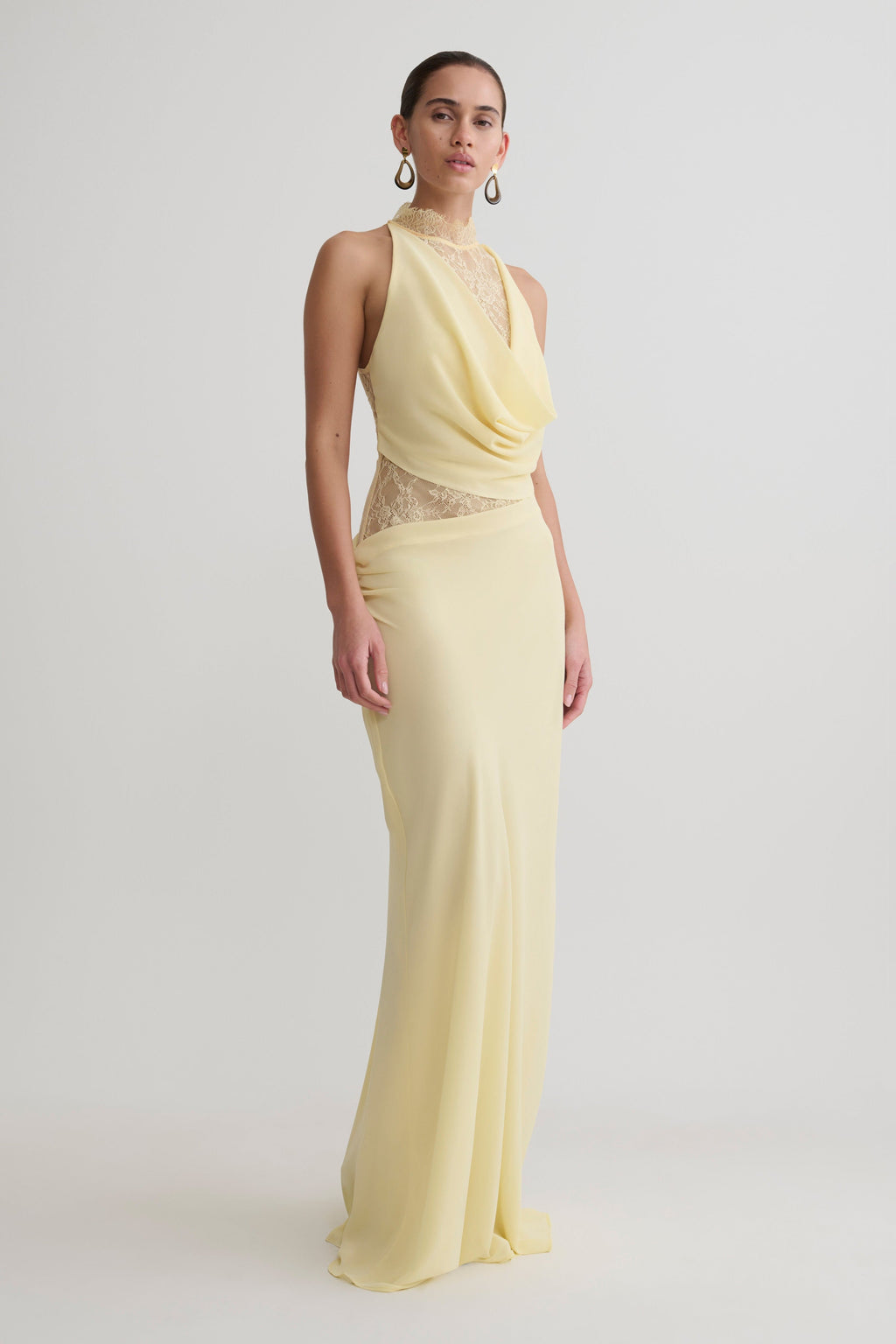 Arra Chiffon And Lace Halter Maxi Dress - Lemon