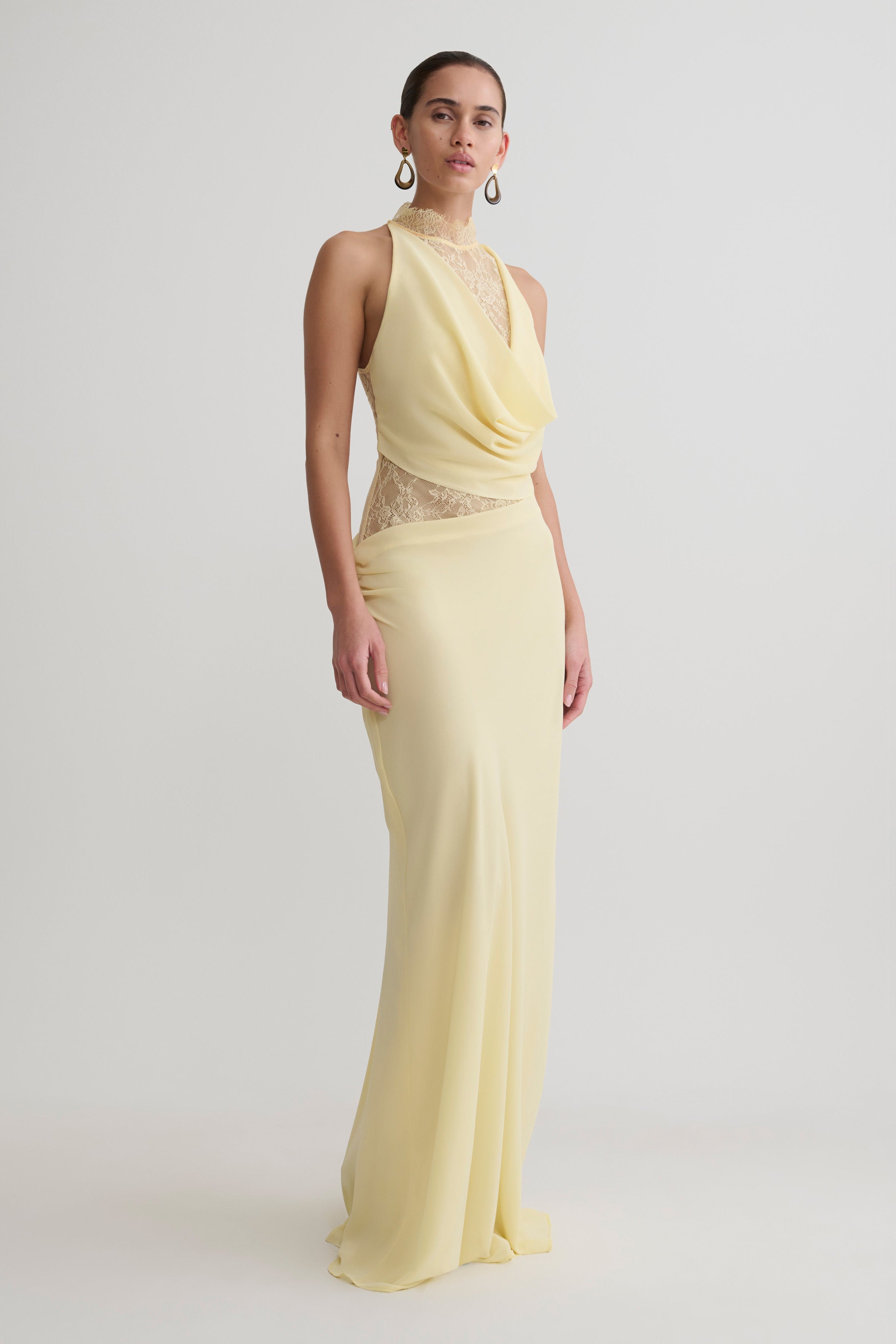 Arra Chiffon And Lace Halter Maxi Dress - Lemon