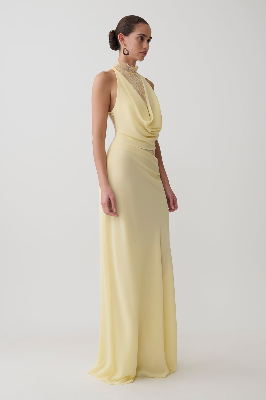 Arra Chiffon And Lace Halter Maxi Dress - Lemon