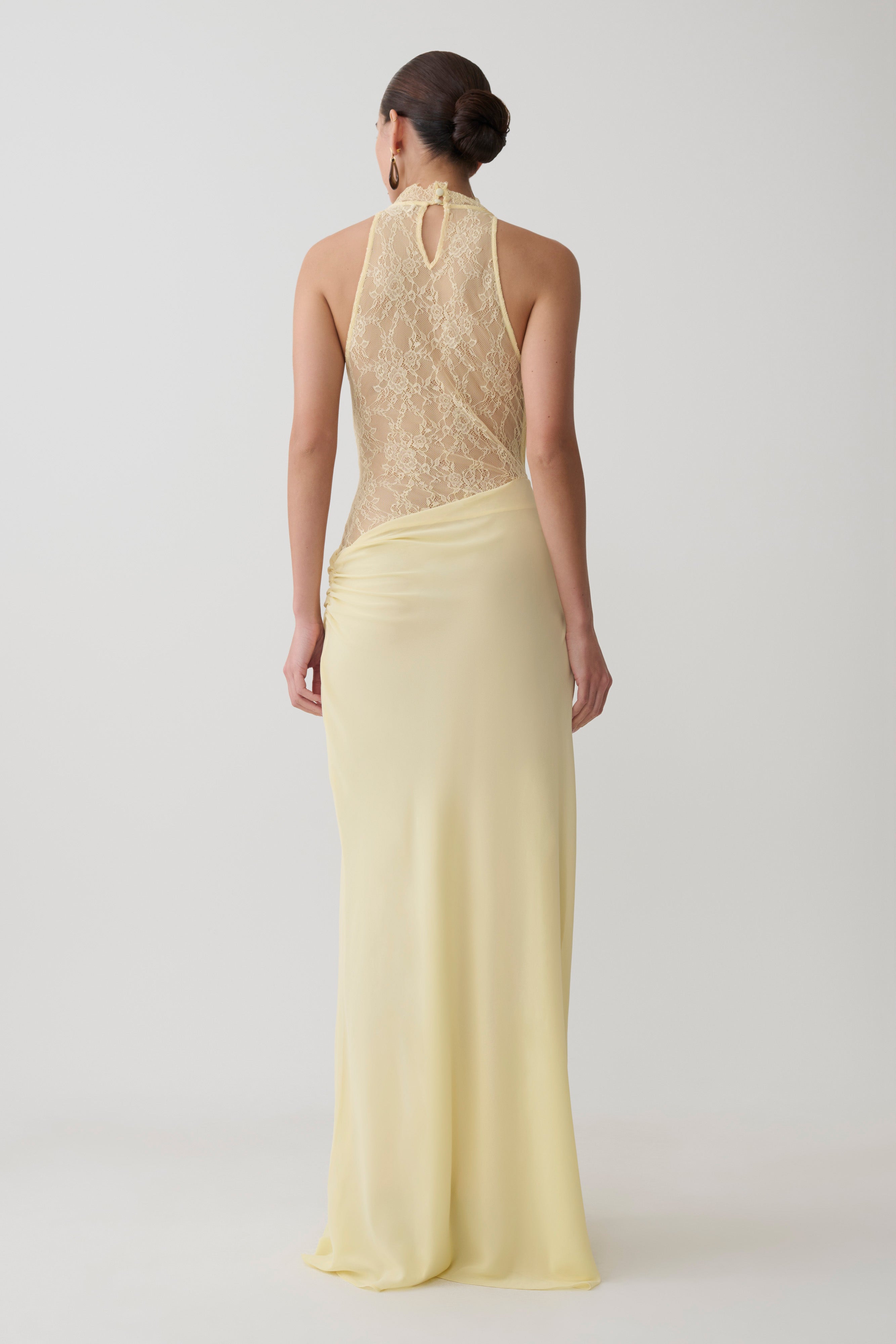 Arra Chiffon And Lace Halter Maxi Dress - Lemon