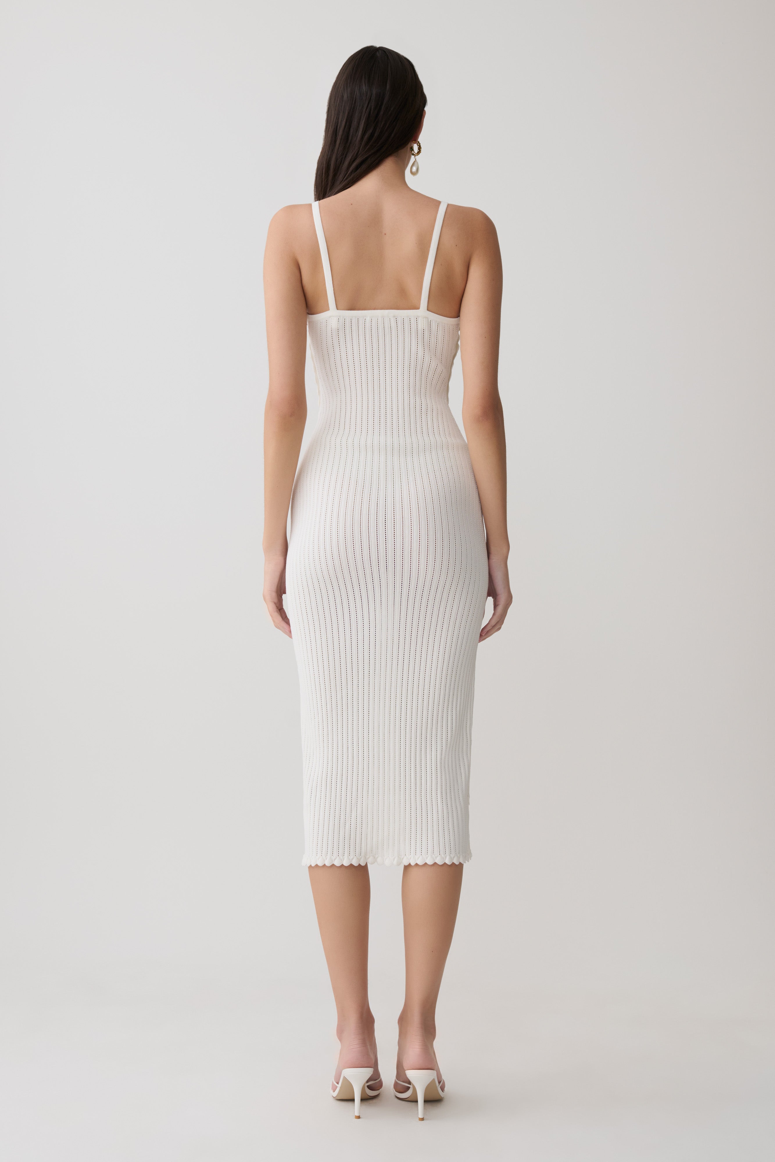 Cooper Scalloped Neckline Pointelle Midi Dress - White