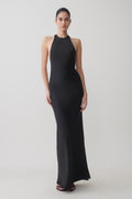 Rinna Satin Halter Maxi Dress - Black
