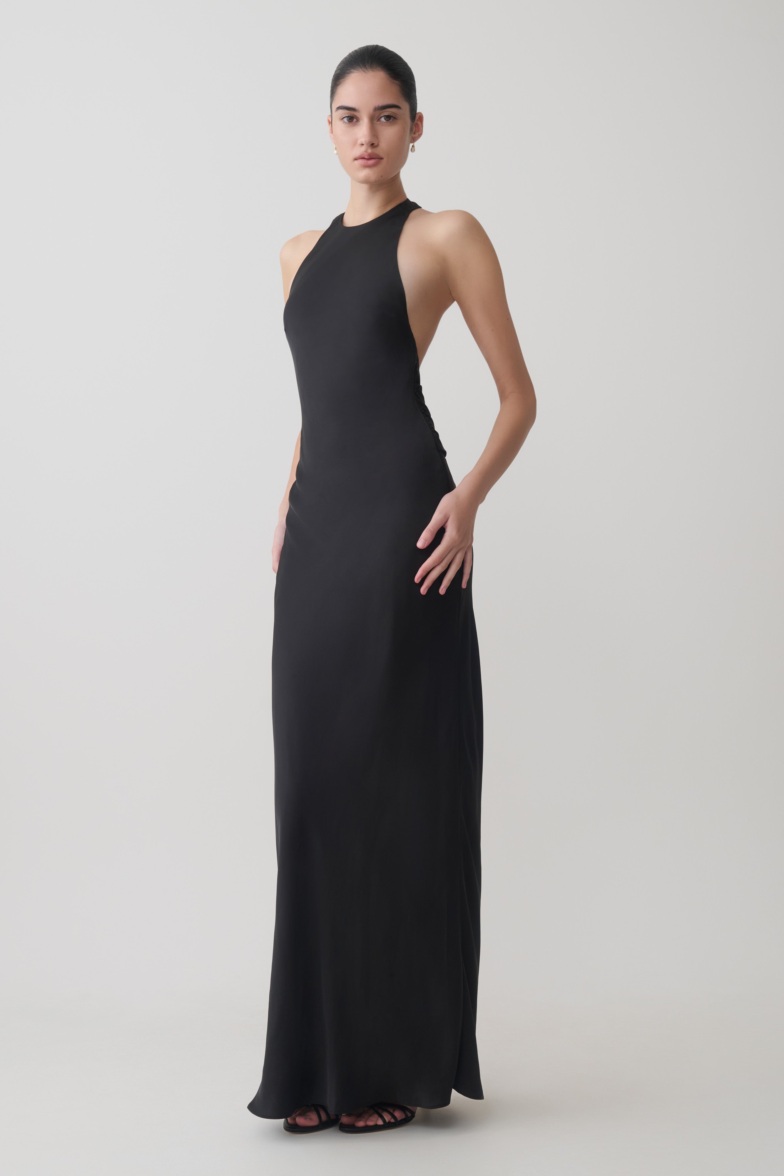 Rinna Satin Halter Maxi Dress - Black