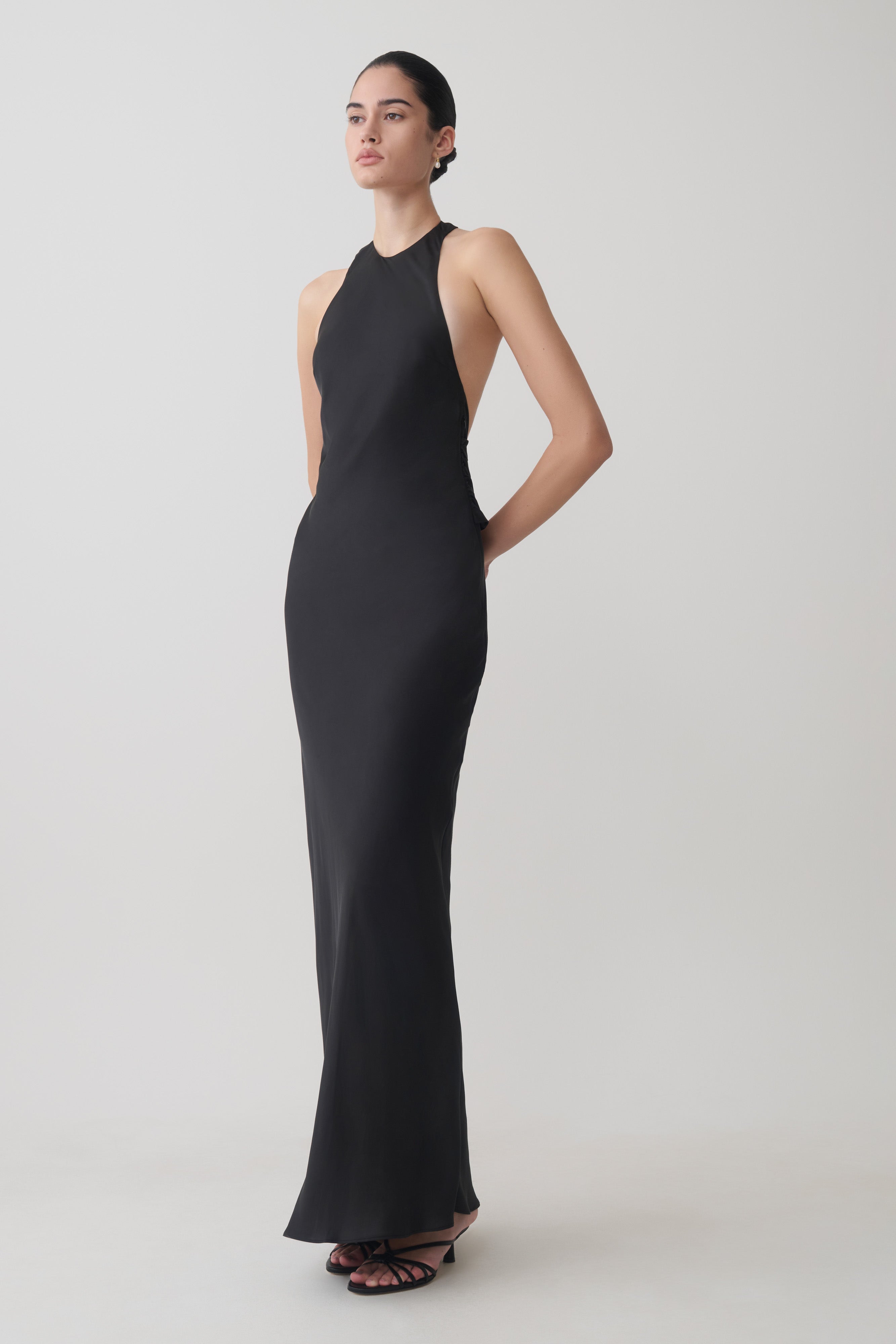 Rinna Satin Halter Maxi Dress - Black