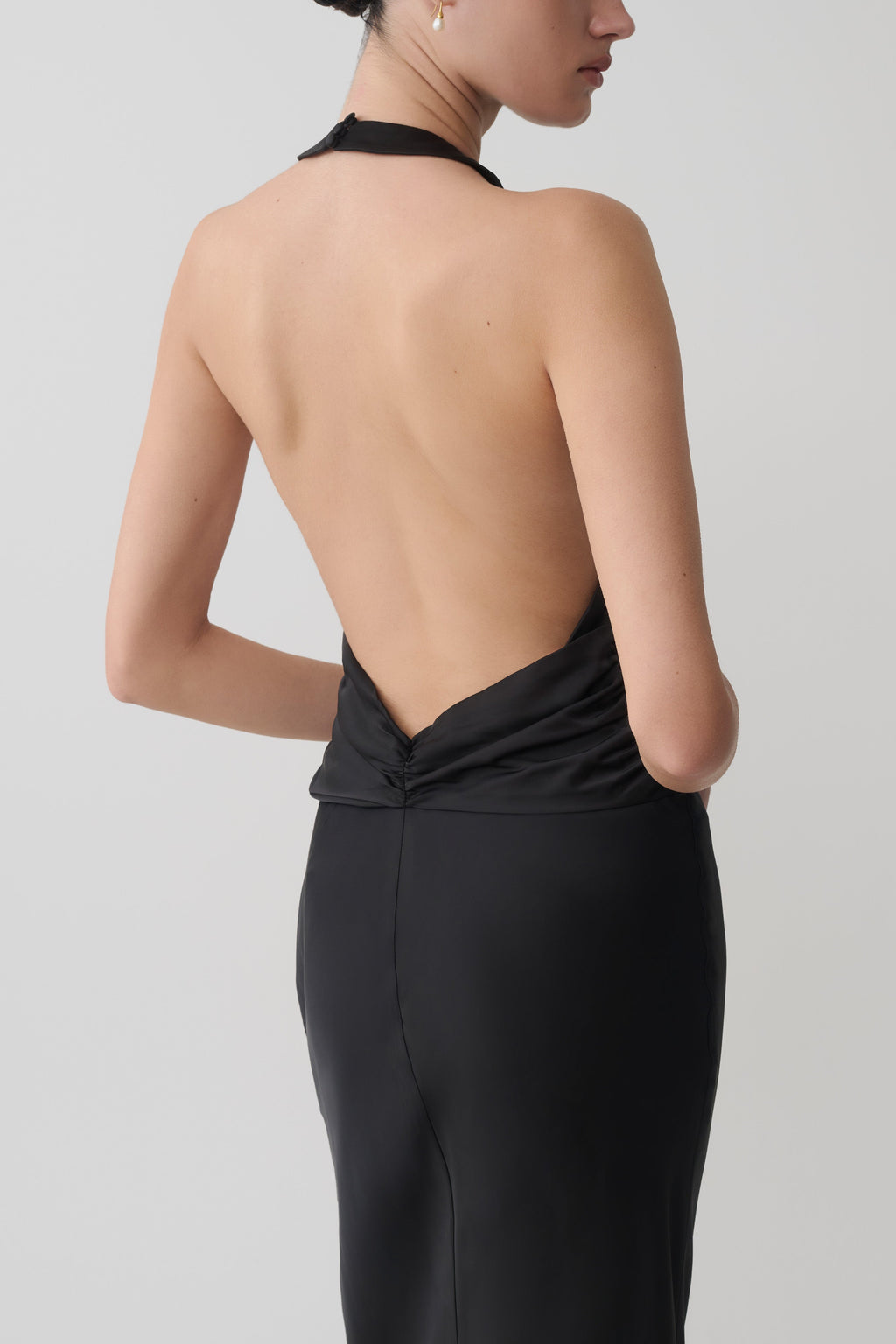 Rinna Satin Halter Maxi Dress - Black