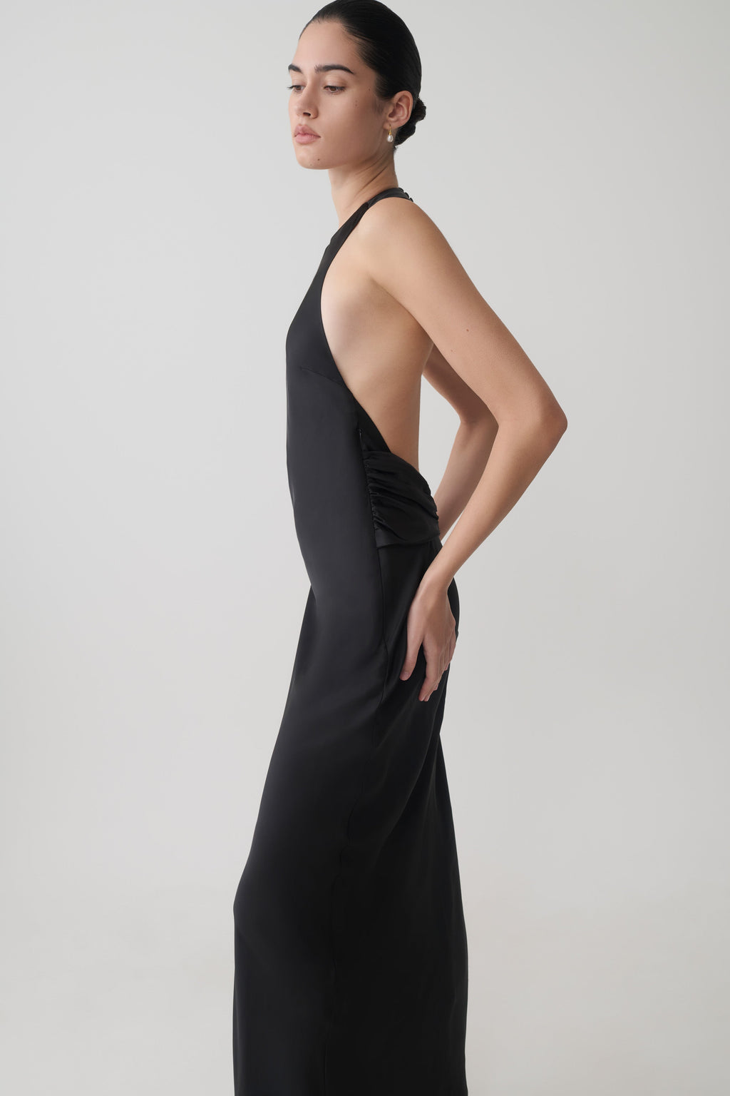 Rinna Satin Halter Maxi Dress - Black