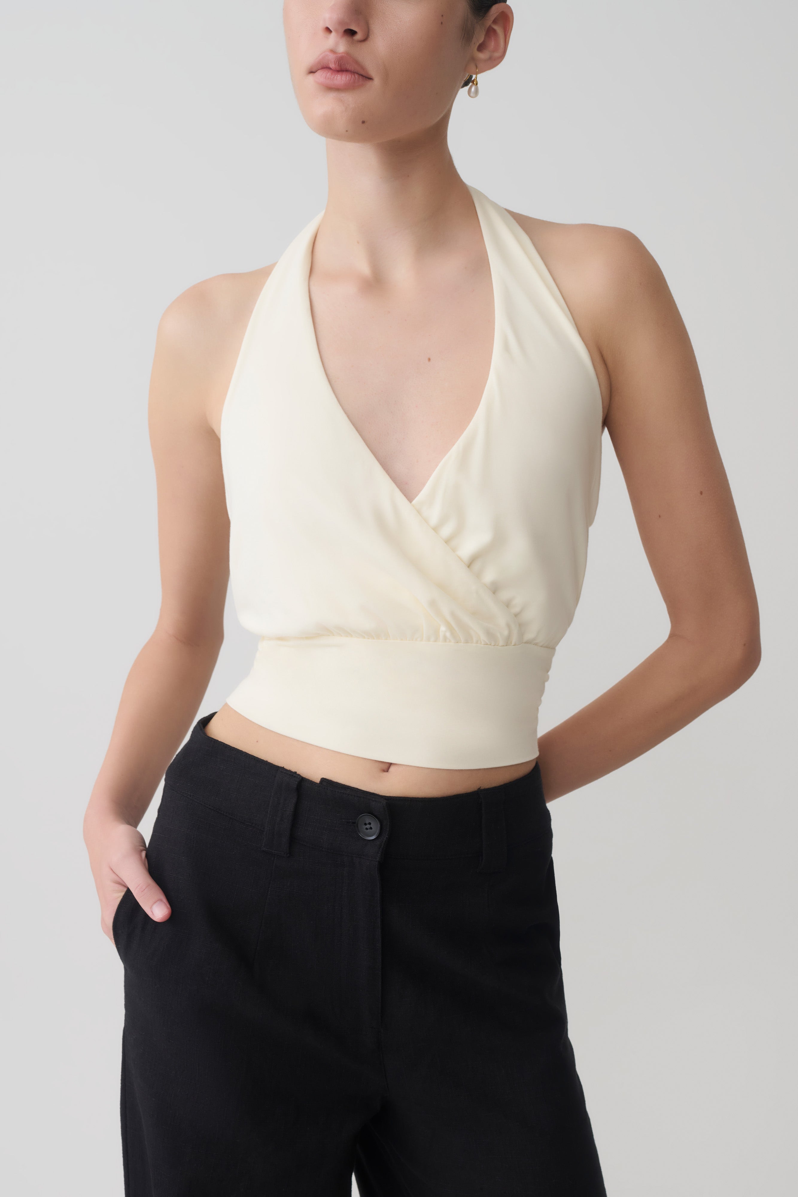 Jina Draped Halter Top - Ivory