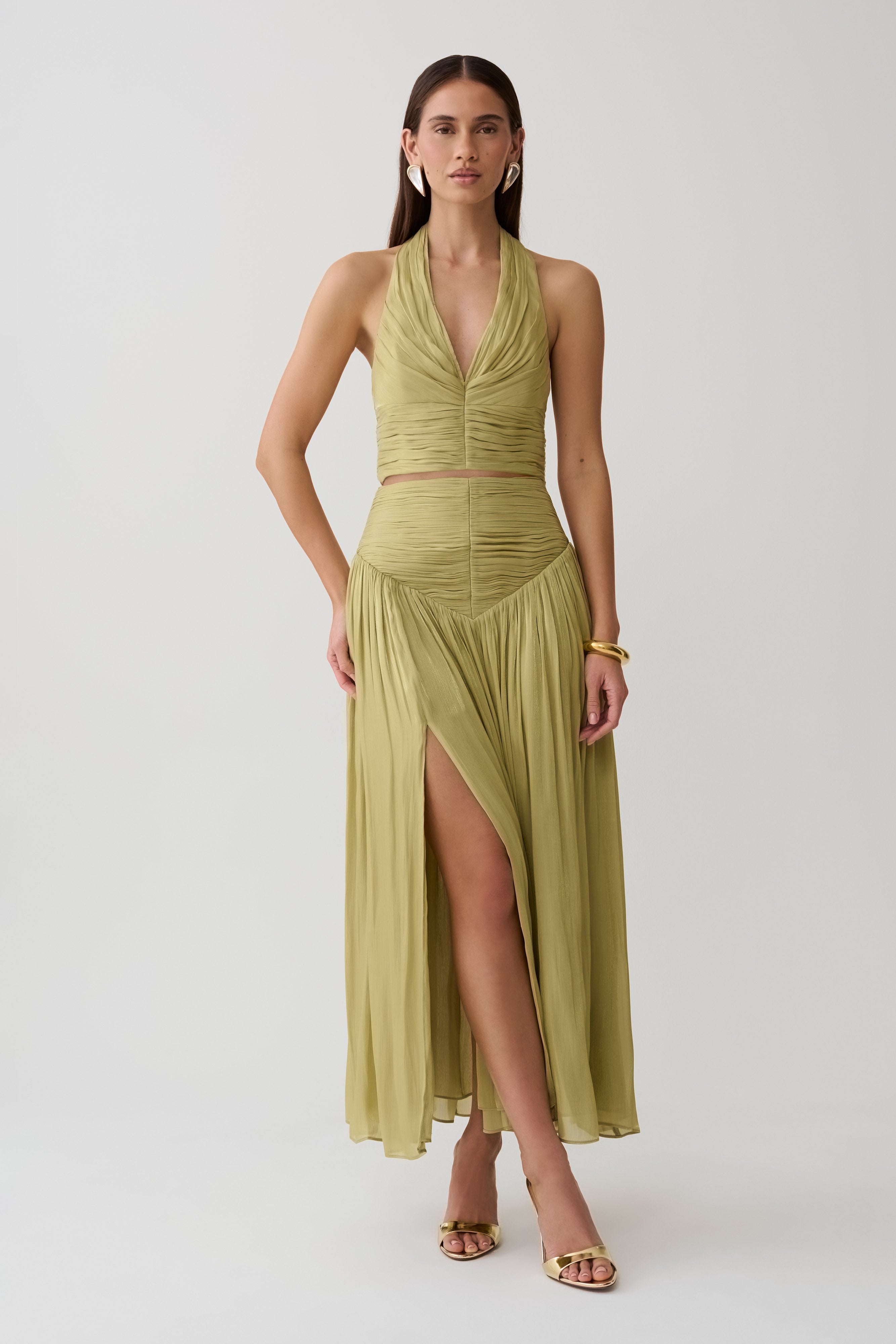 Makena Gathered Midi Skirt - Green