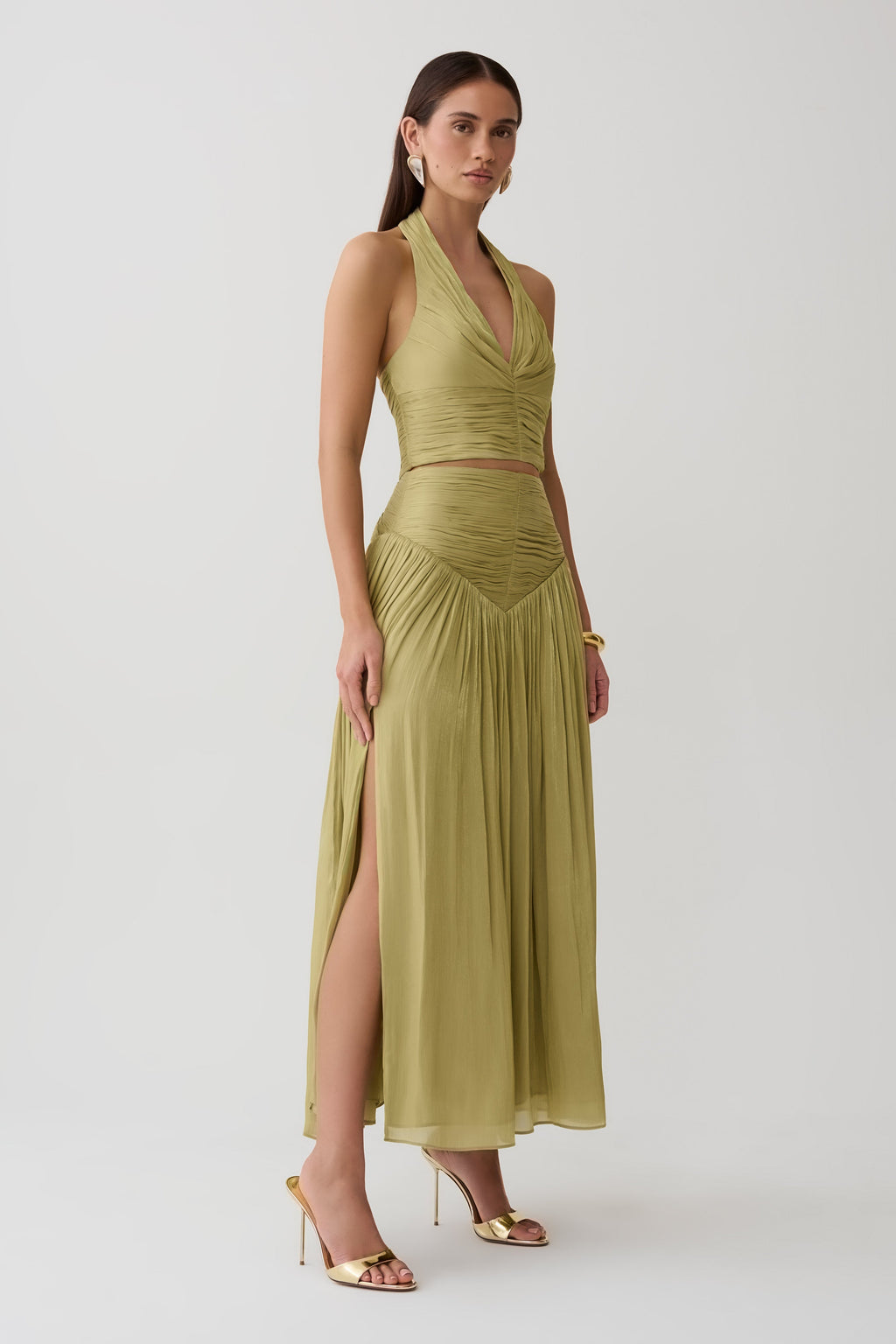 Makena Gathered Midi Skirt - Green