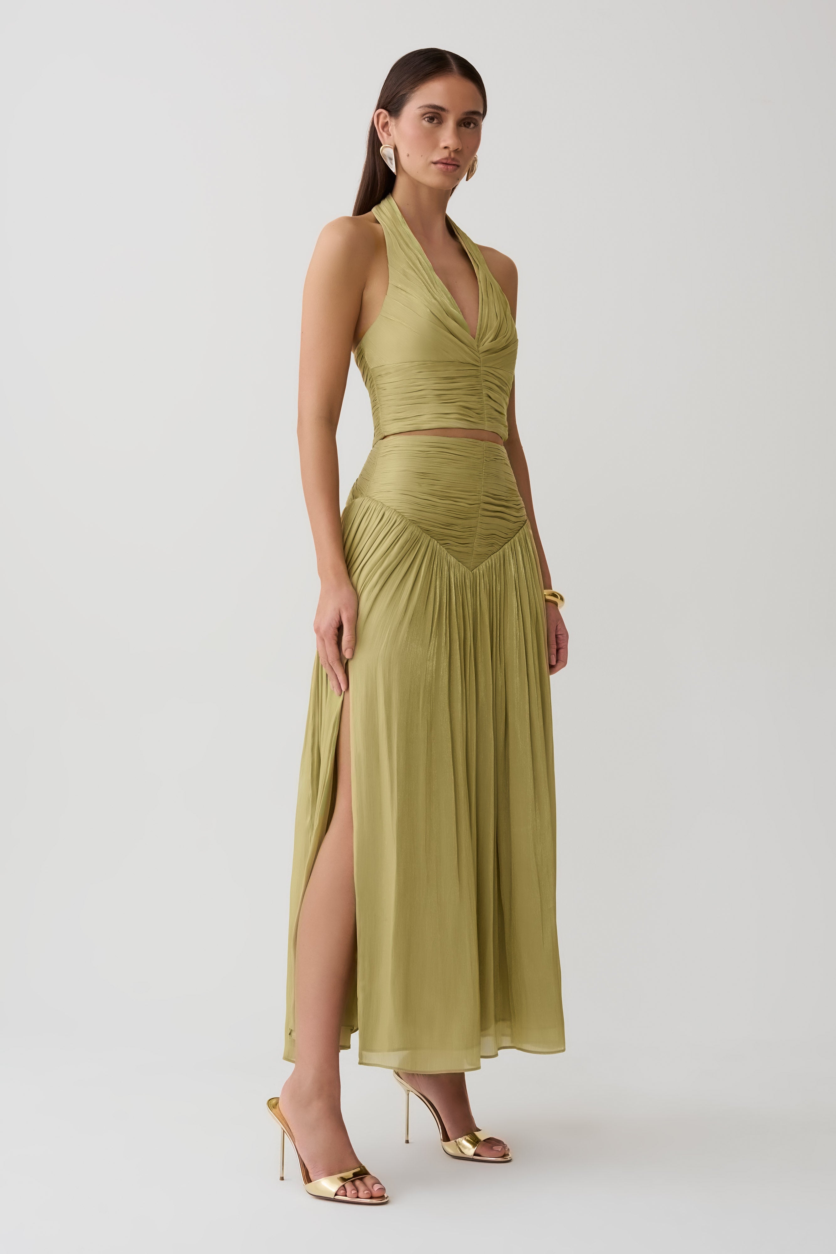 Makena Gathered Midi Skirt - Green