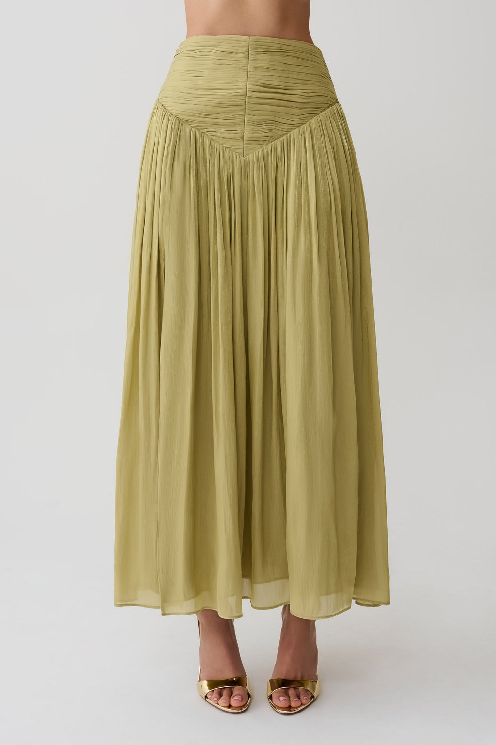 Makena Gathered Midi Skirt - Green