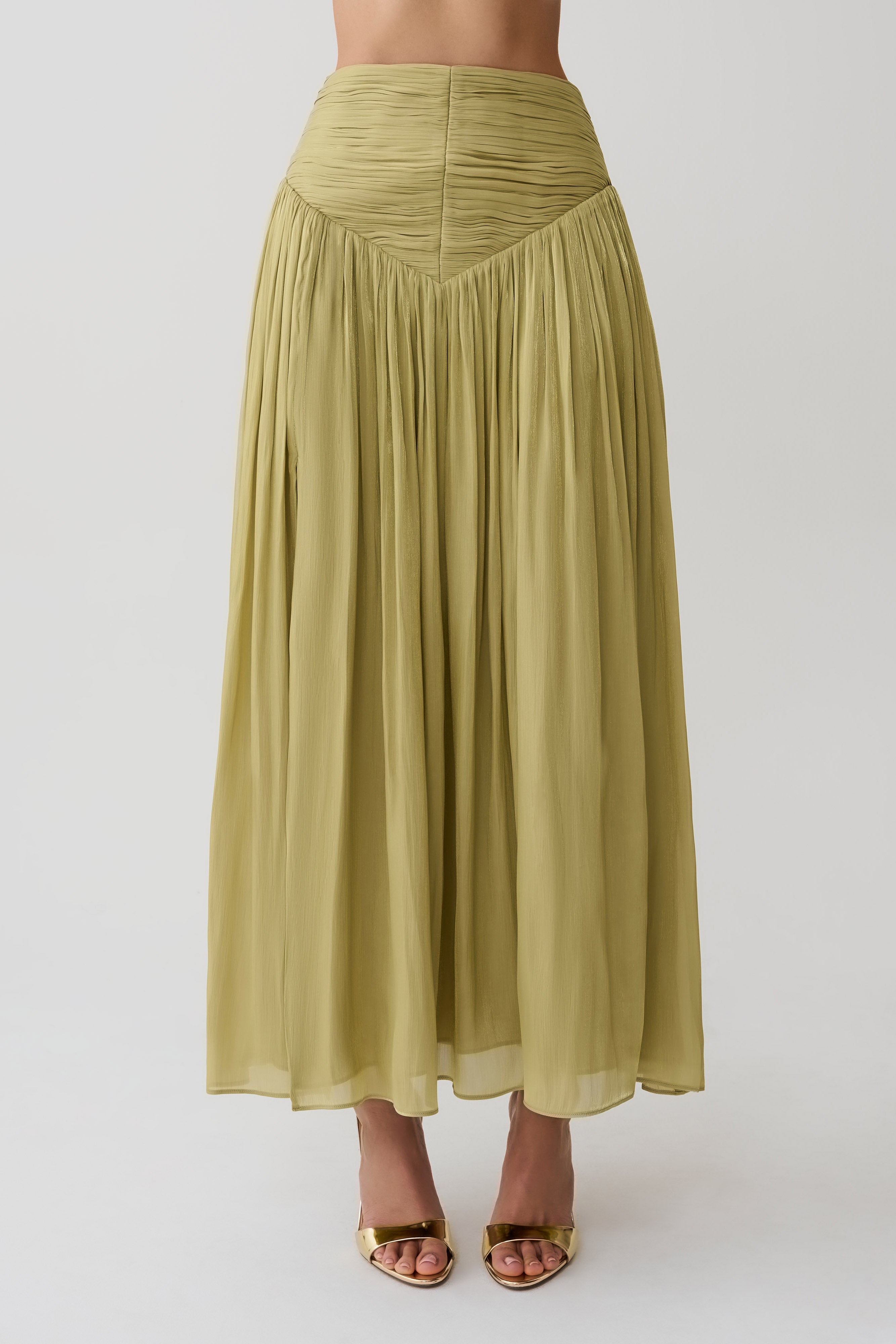 Makena Gathered Midi Skirt - Green