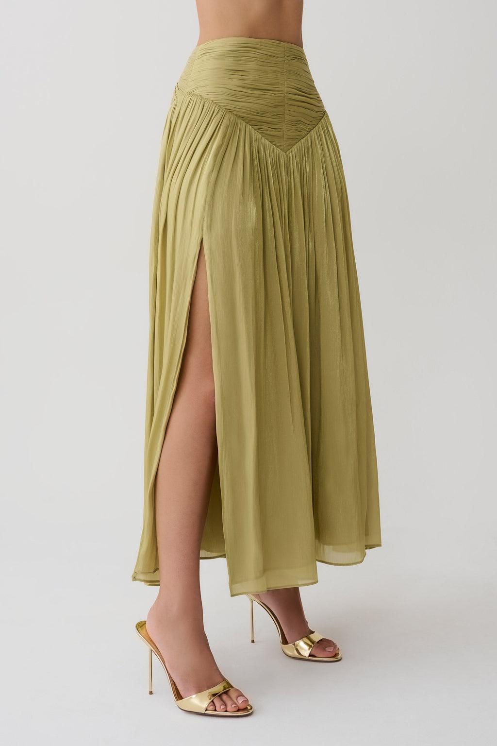 Makena Gathered Midi Skirt - Green