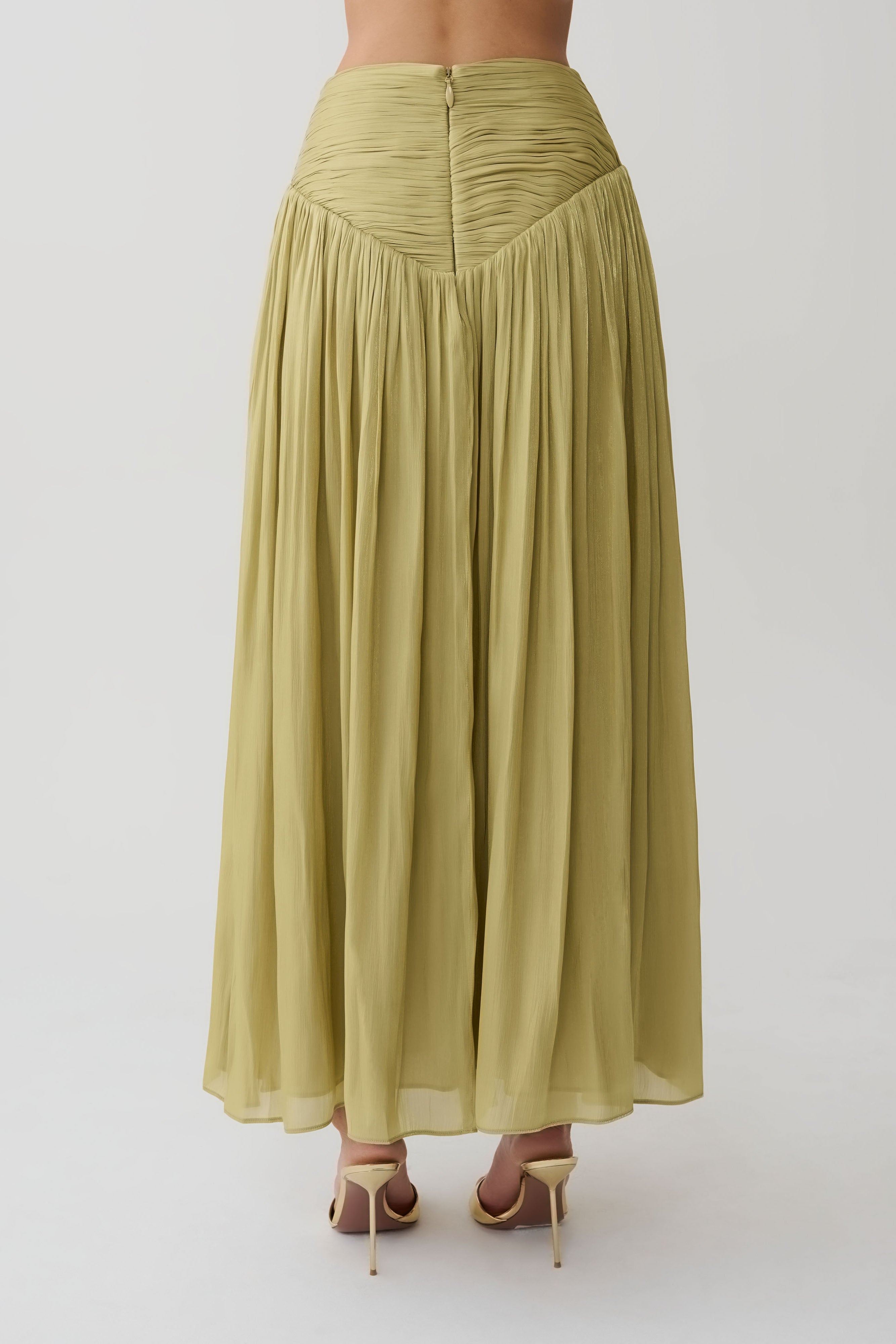 Makena Gathered Midi Skirt - Green