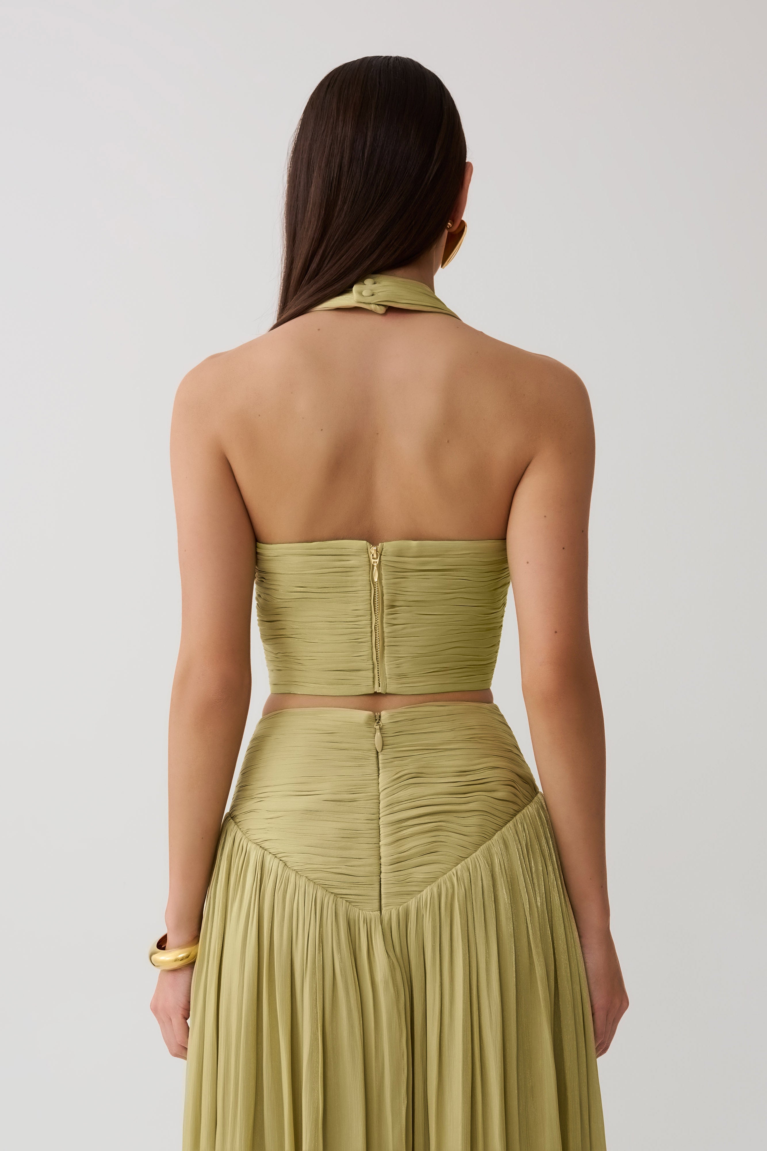 Makena Gathered V Neck Top - Green