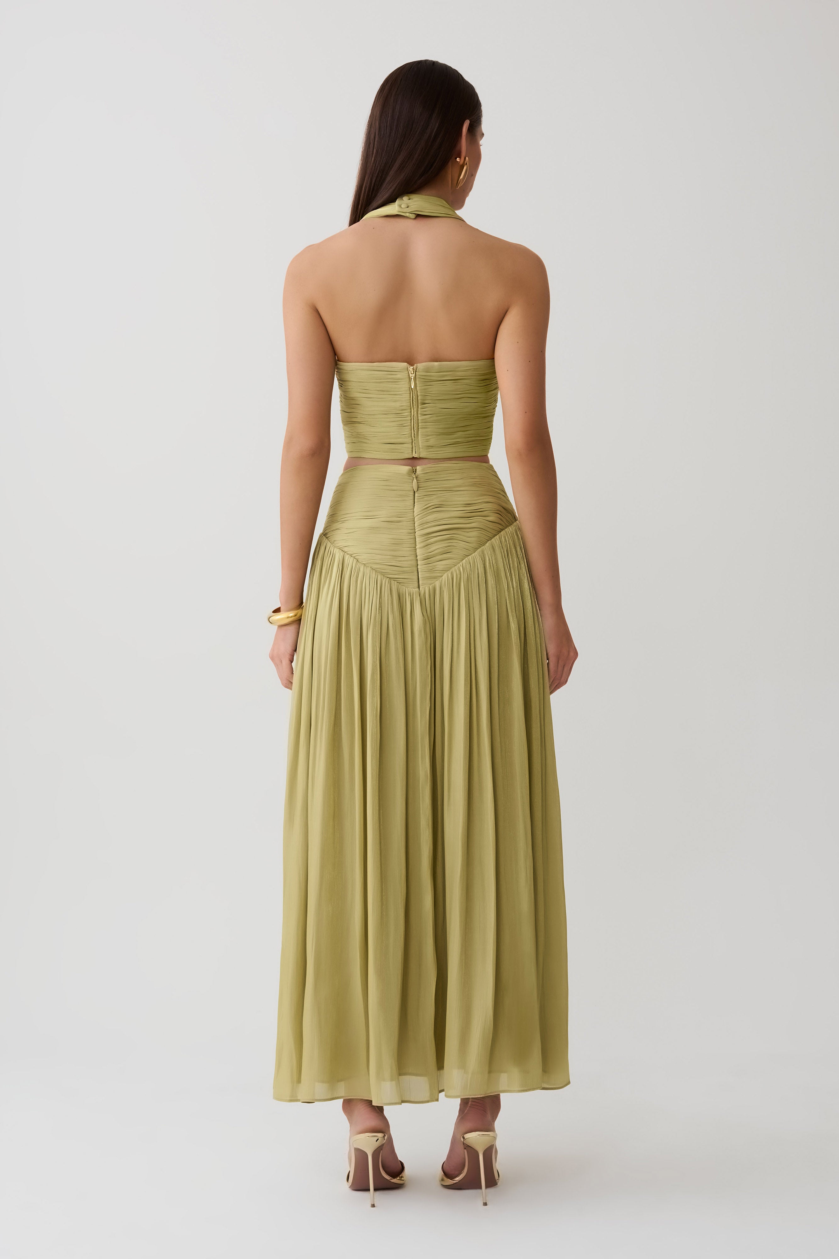 Makena Gathered Midi Skirt - Green
