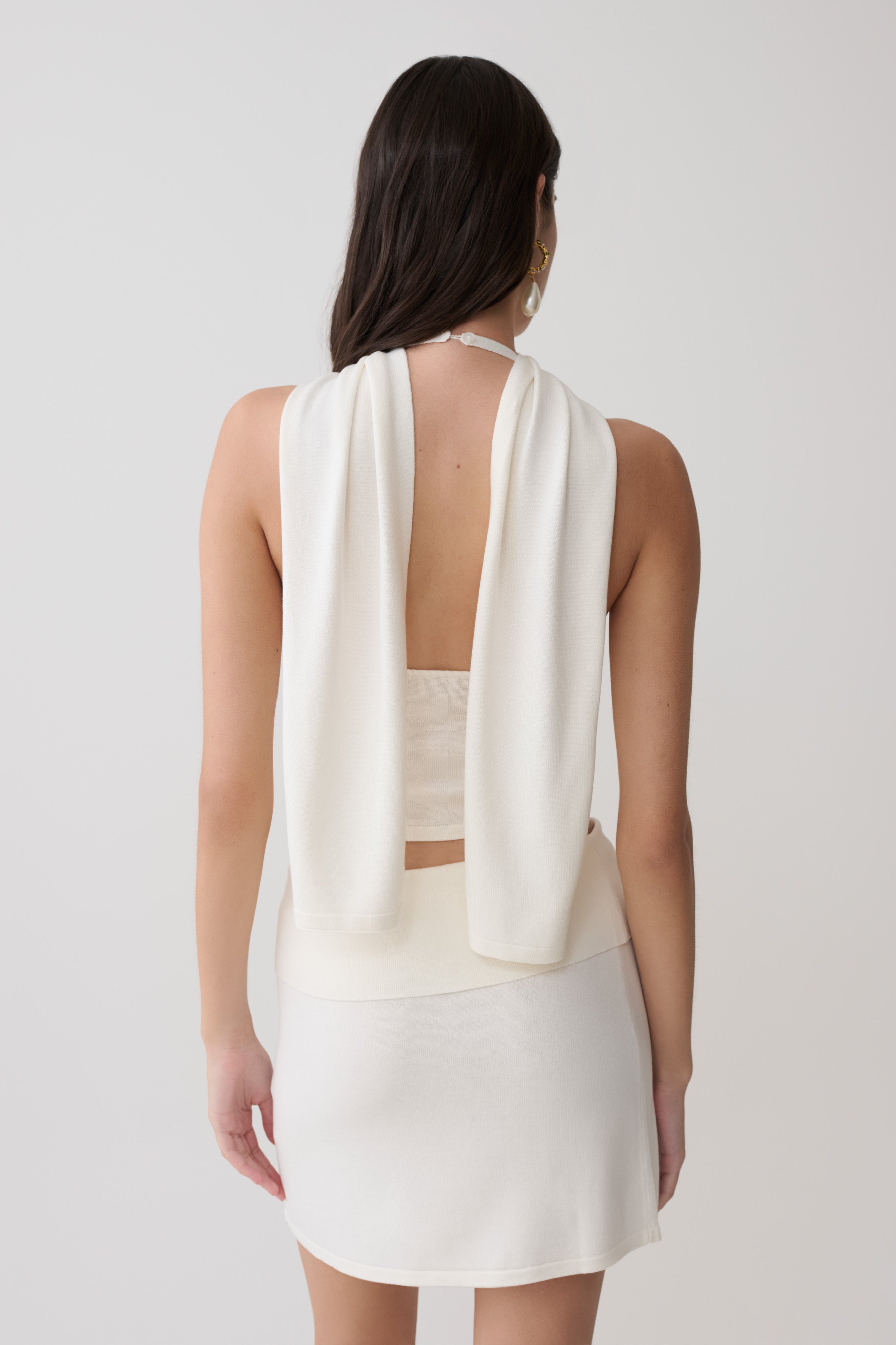 Misty Halter Backless Knit Top - Ivory